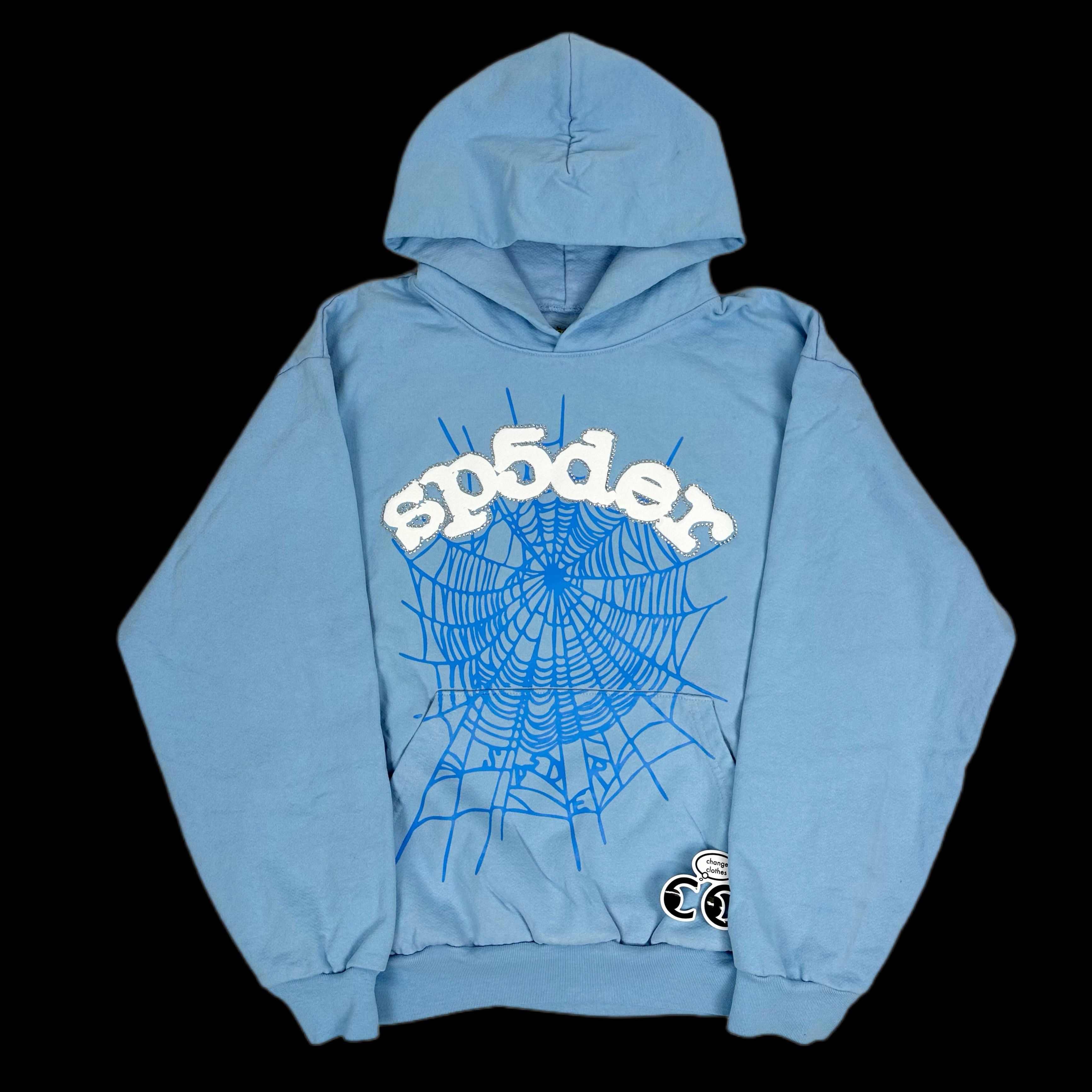 Spider Worldwide spider worldwide web hoodie baby blue rhinestones ...