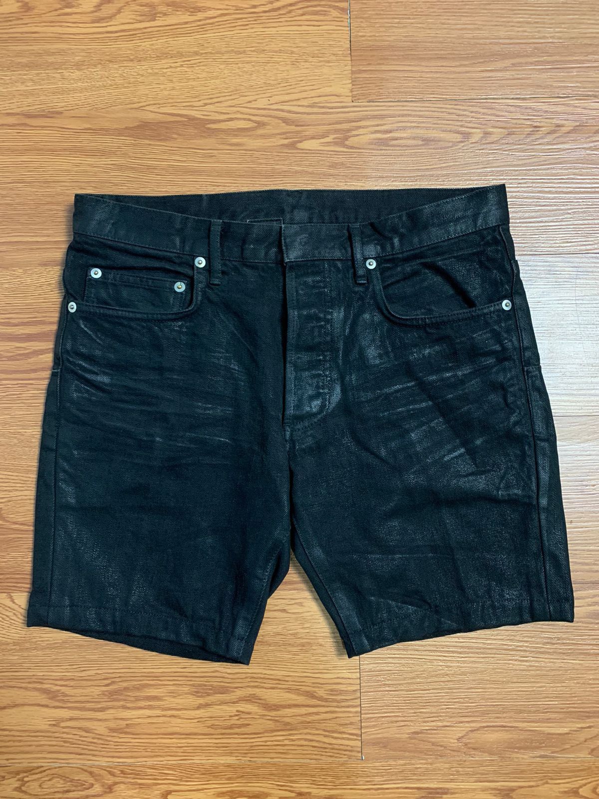 image of Dior Homme “Holy Night” Waxed Short Denim in Black, Men's (Size 30)