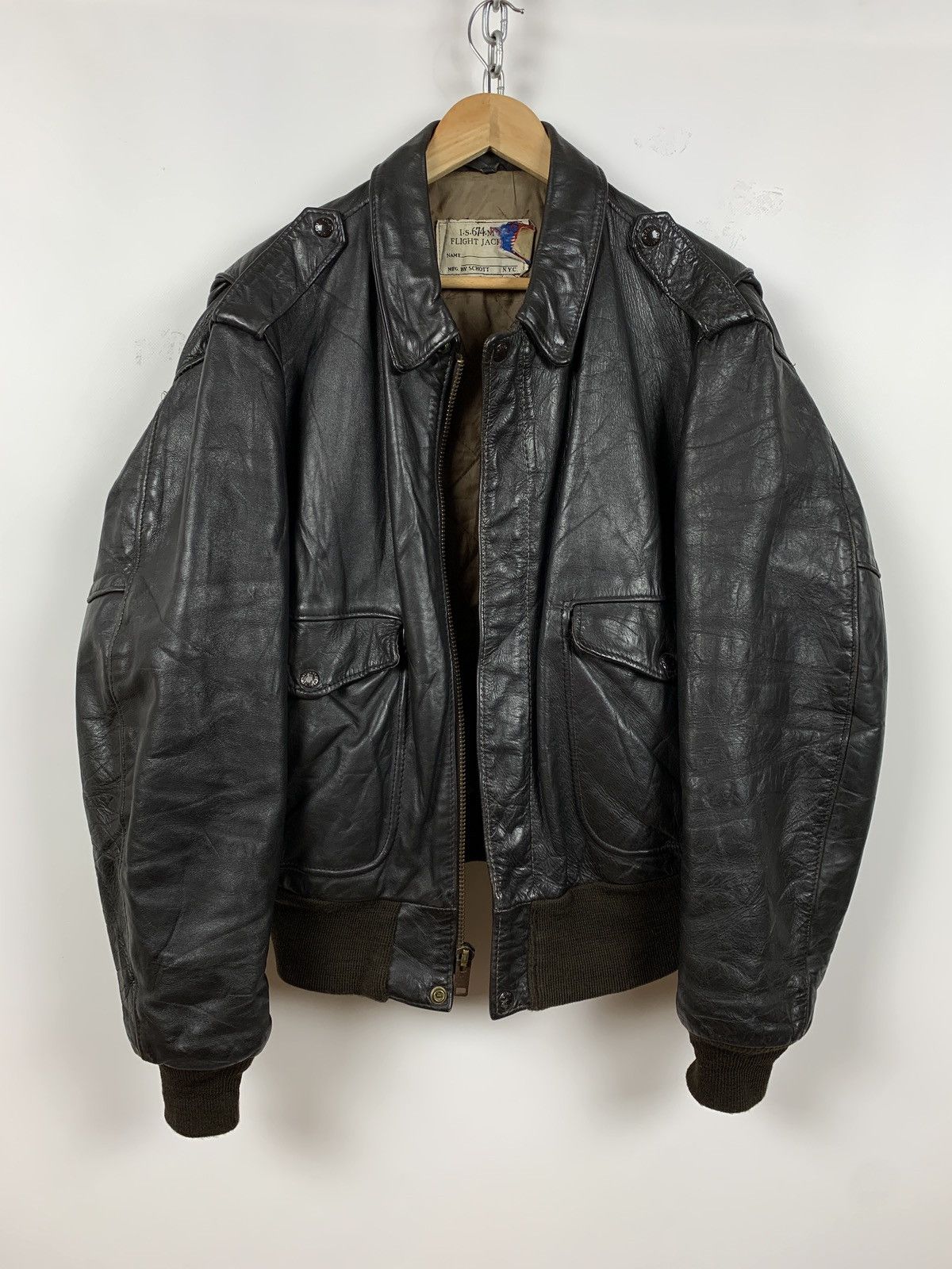 Schott Vintage Schott I-S 674 M-S Leather Flight Jacket Size US L / EU 52-54 / 3 - 4 Thumbnail