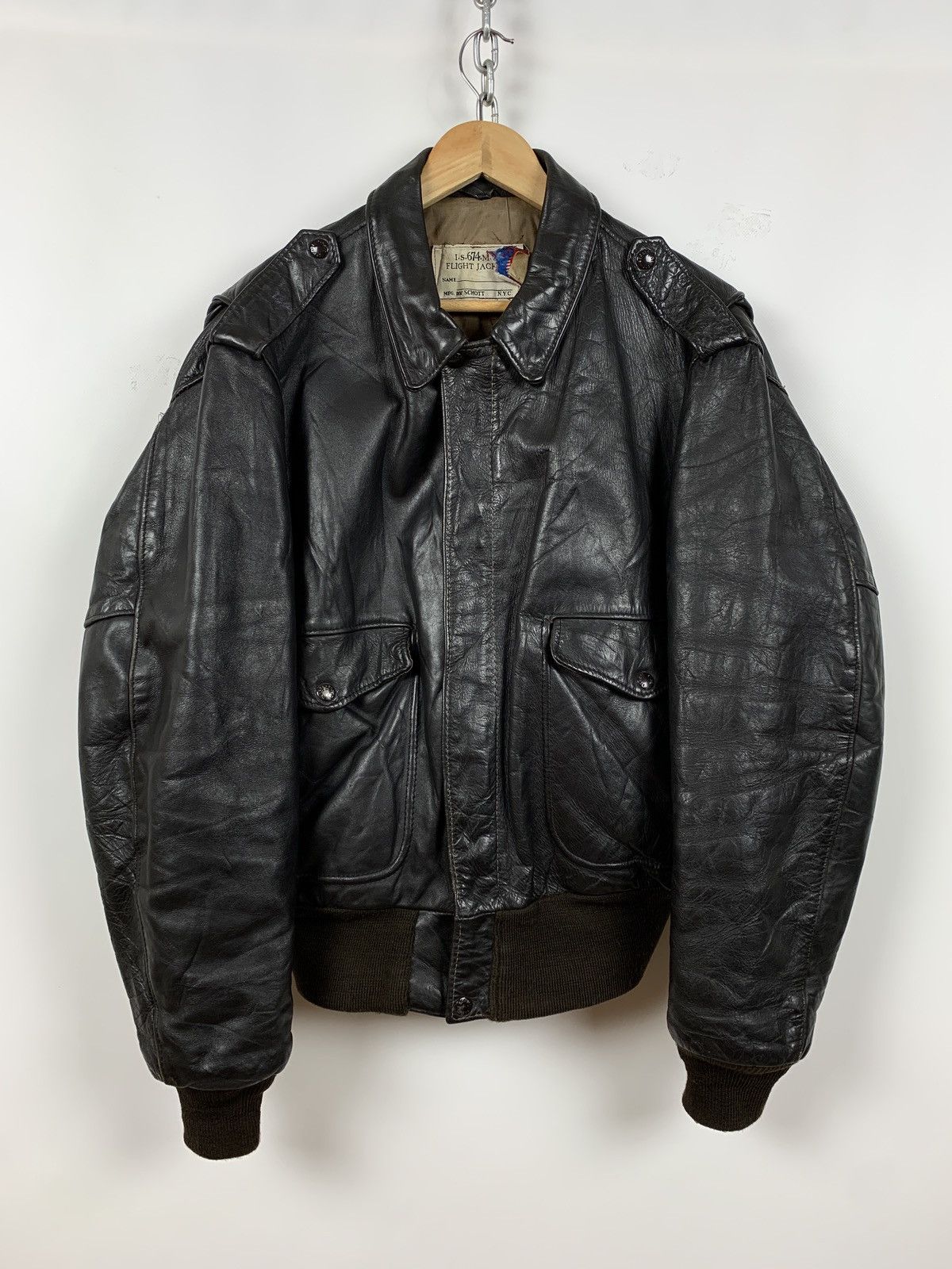 Schott Vintage Schott I-S 674 M-S Leather Flight Jacket Size US L / EU 52-54 / 3 - 3 Thumbnail