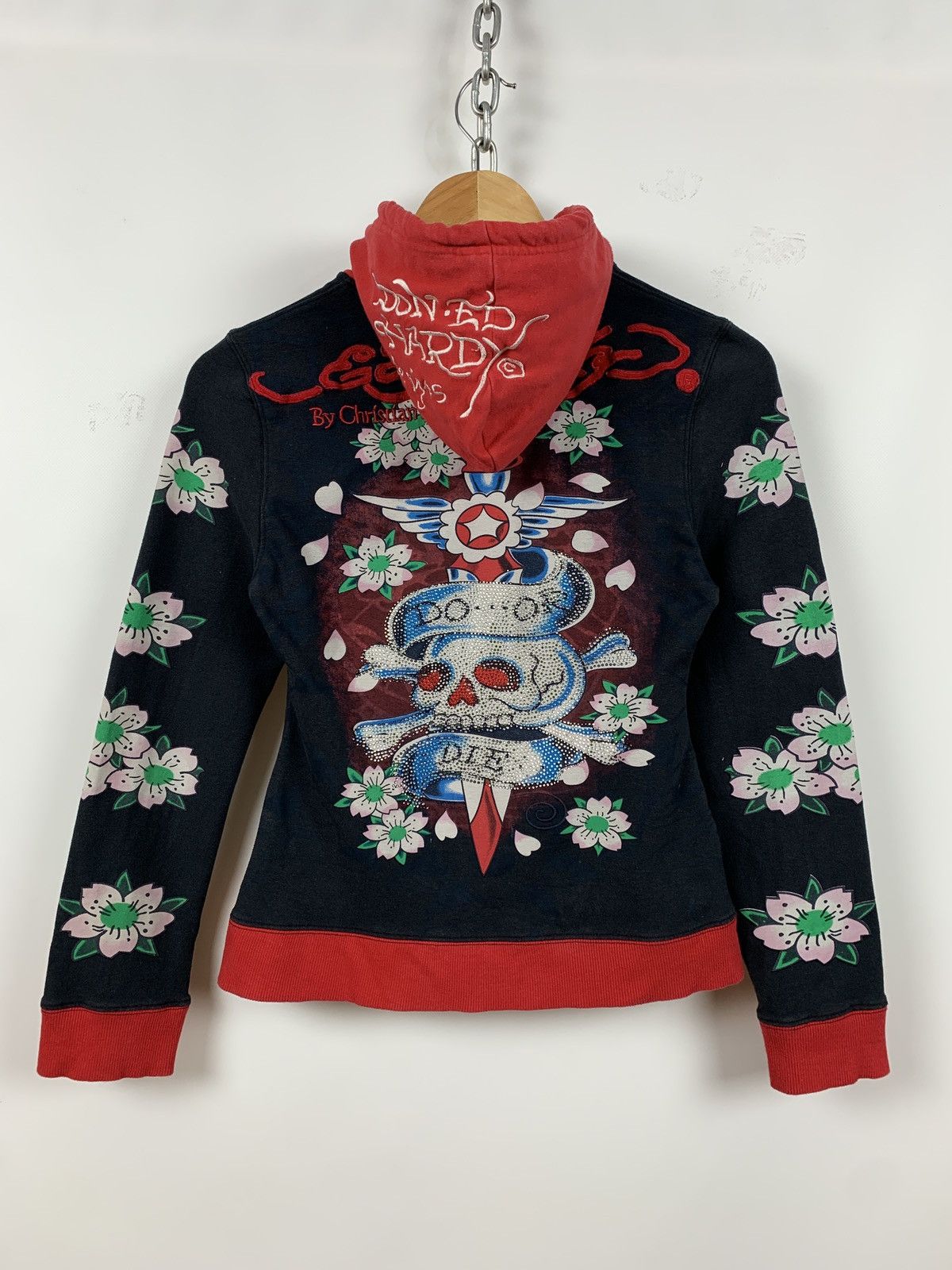 Christian Audigier Vintage Ed Hardy Women’s Rhinestones Skull Hoodie Size S / US 4 / IT 40 - 1 Thumbnail