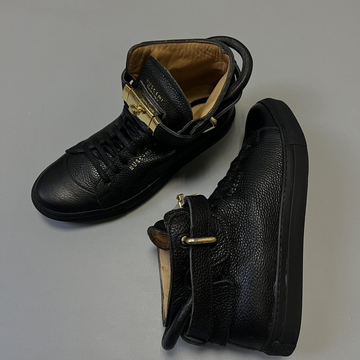 Buscemi Buscemi Leather Shoes Sneakers Black/Gold Size US 7 / EU 40 - 13 Thumbnail