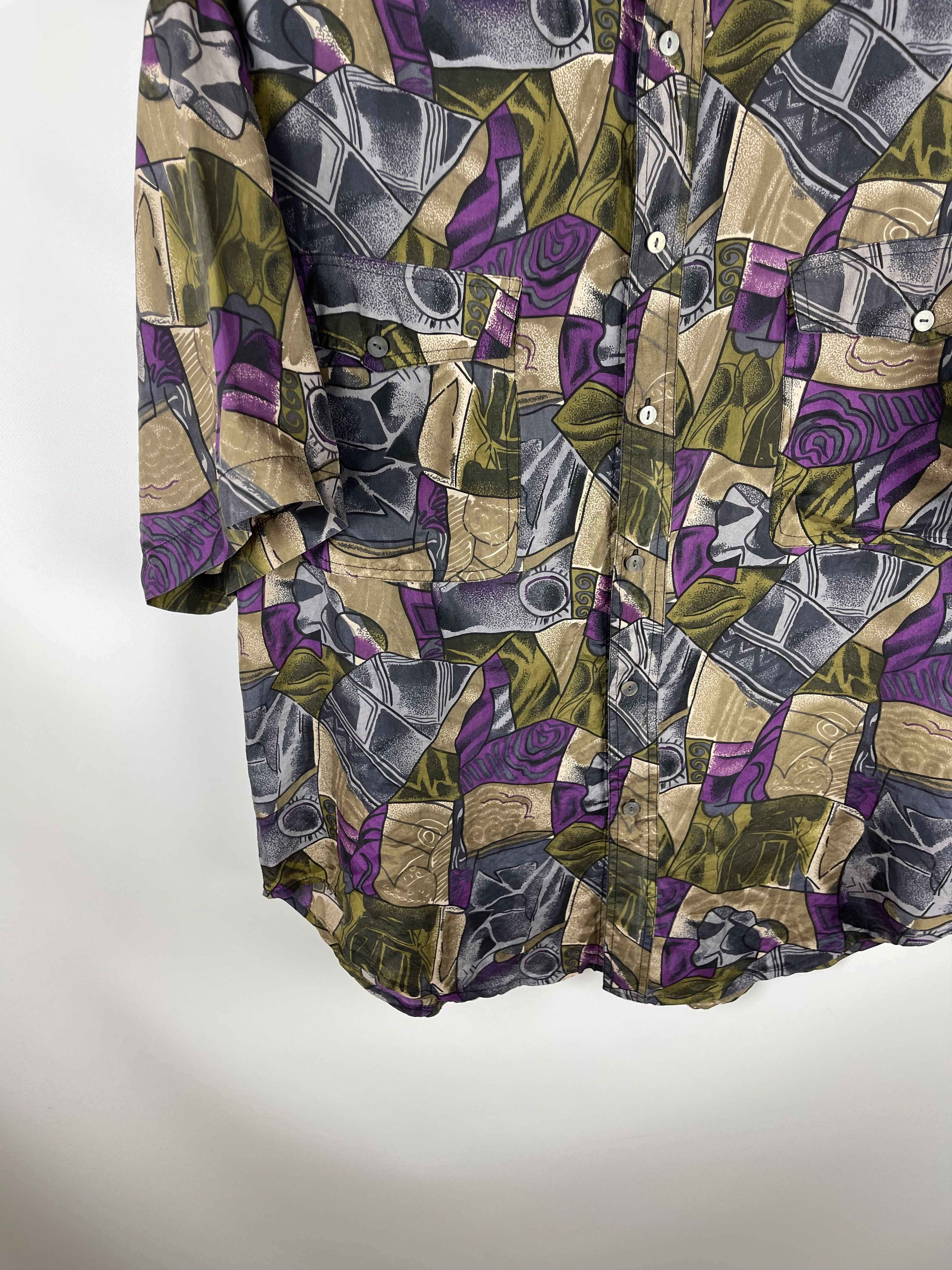 Vintage Emilio Vespucci vintage pattern Dior style silk ss shirt Size US L / EU 52-54 / 3 - 3 Thumbnail