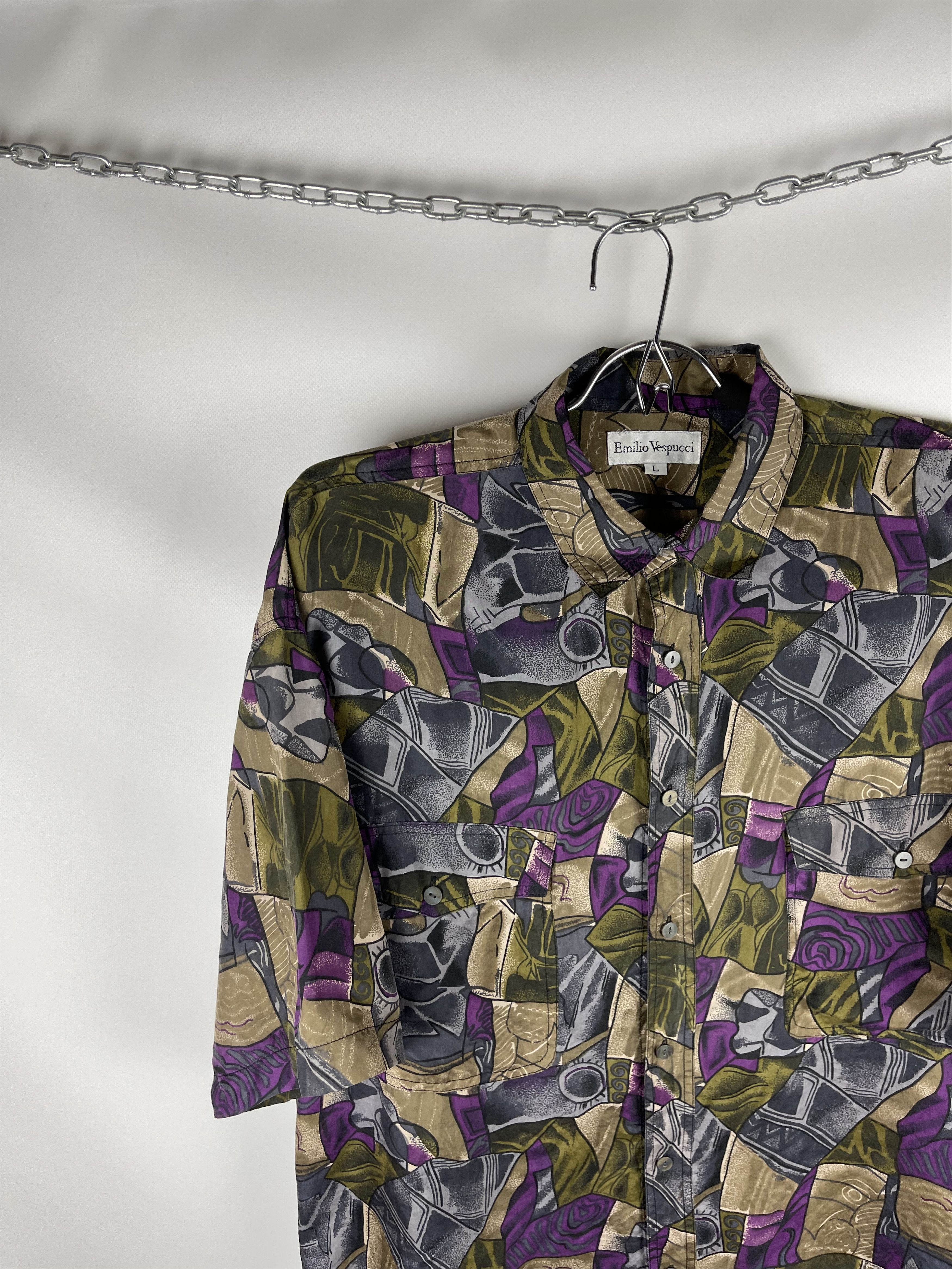Vintage Emilio Vespucci vintage pattern Dior style silk ss shirt Size US L / EU 52-54 / 3 - 2 Thumbnail