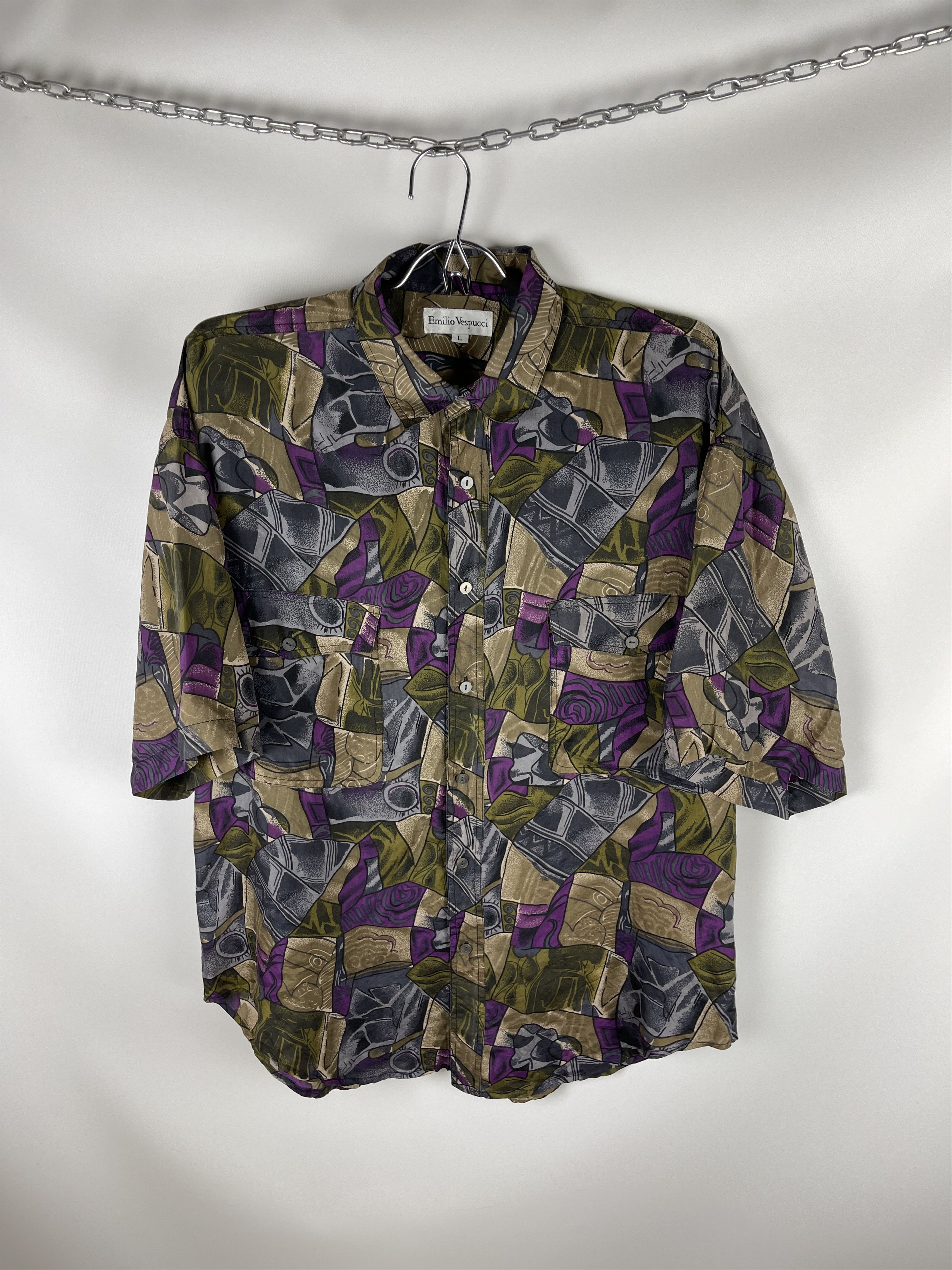 Vintage Emilio Vespucci vintage pattern Dior style silk ss shirt Size US L / EU 52-54 / 3 - 1 Thumbnail