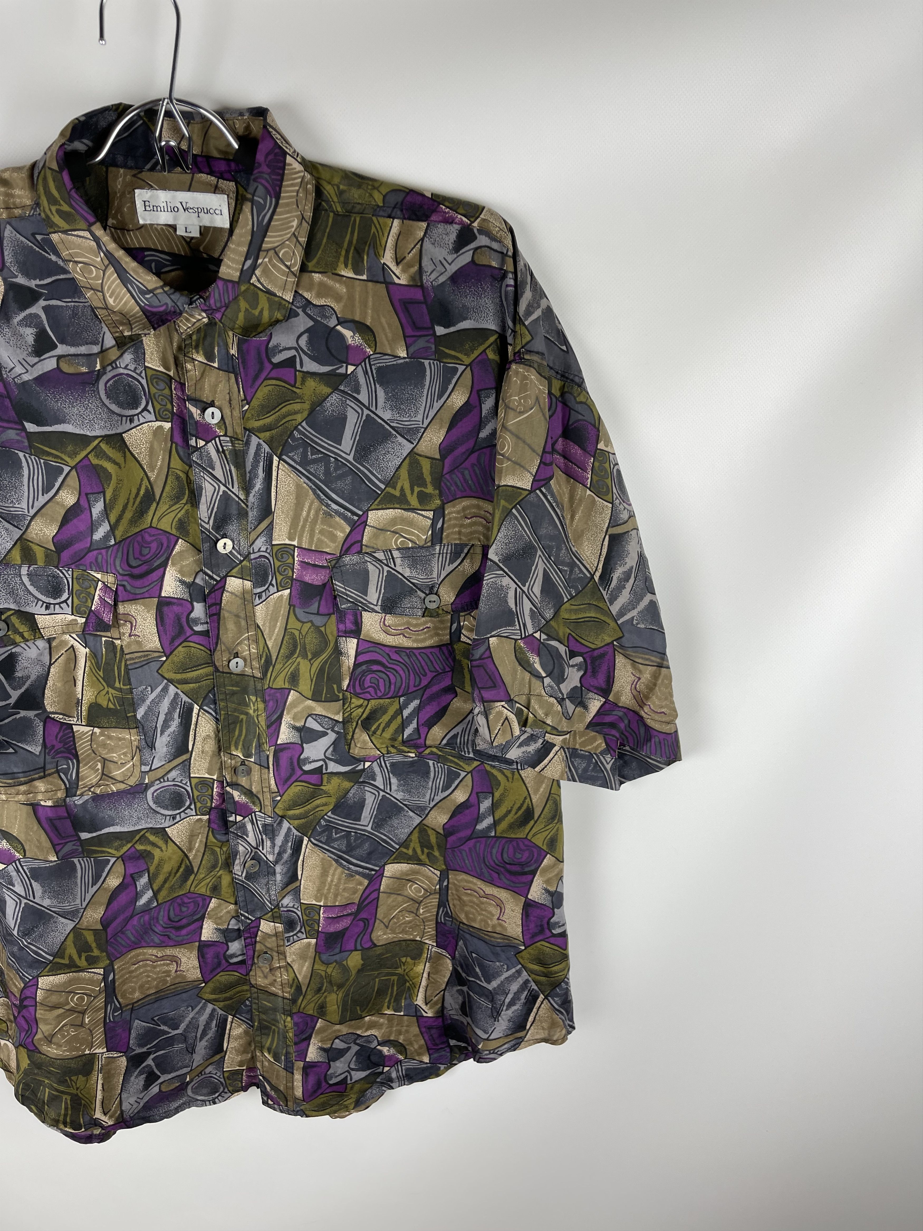 Vintage Emilio Vespucci vintage pattern Dior style silk ss shirt Size US L / EU 52-54 / 3 - 4 Thumbnail