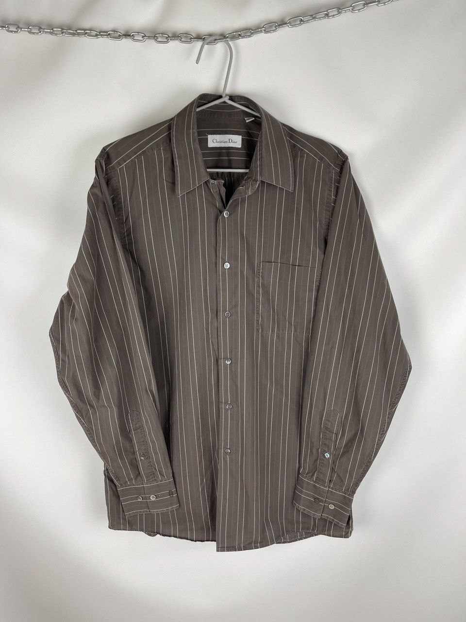 Christian Dior brown striped shirt embroidered logo ls Shirts 
