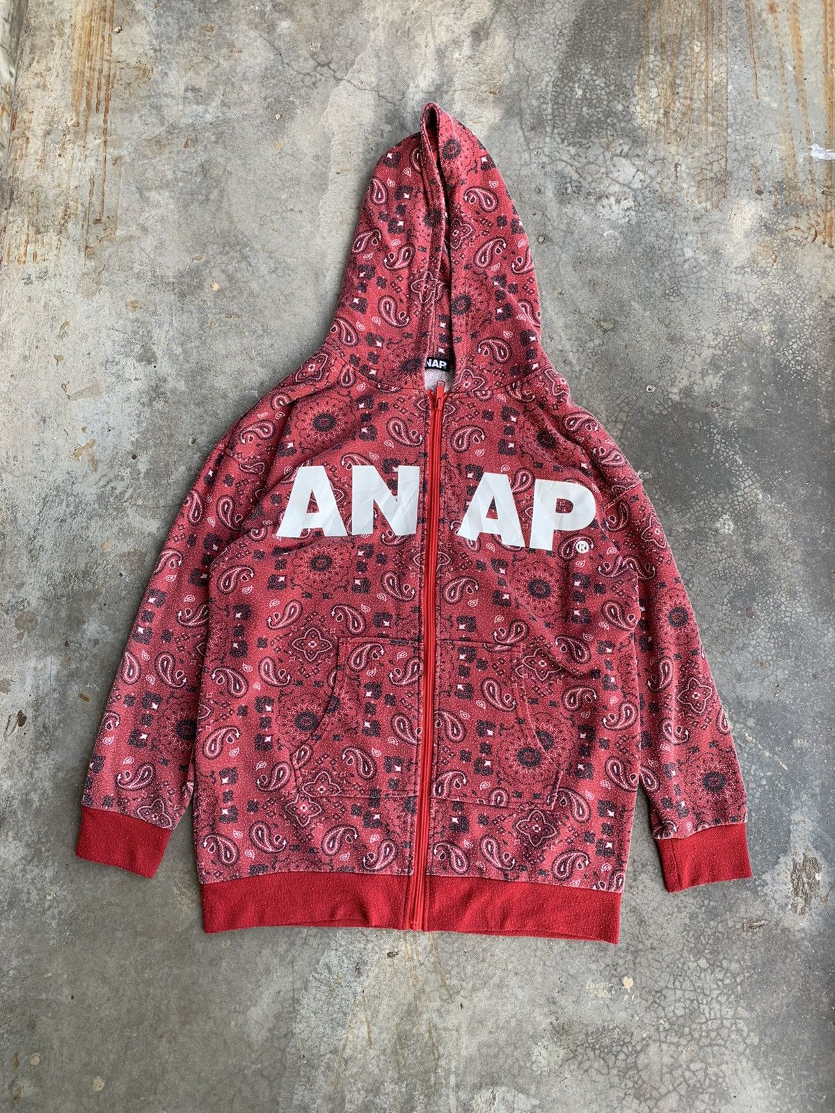 image of Vintage Japanesebrand Anap Paisley Zip Hoodie Sweatshirt in Red, Men's (Size Medium)