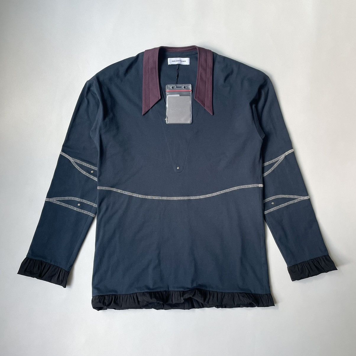 image of Kiko Kostadinov ‘Norman’ Armour Jersey Top in Blue/Burgundy, Men's (Size Small)