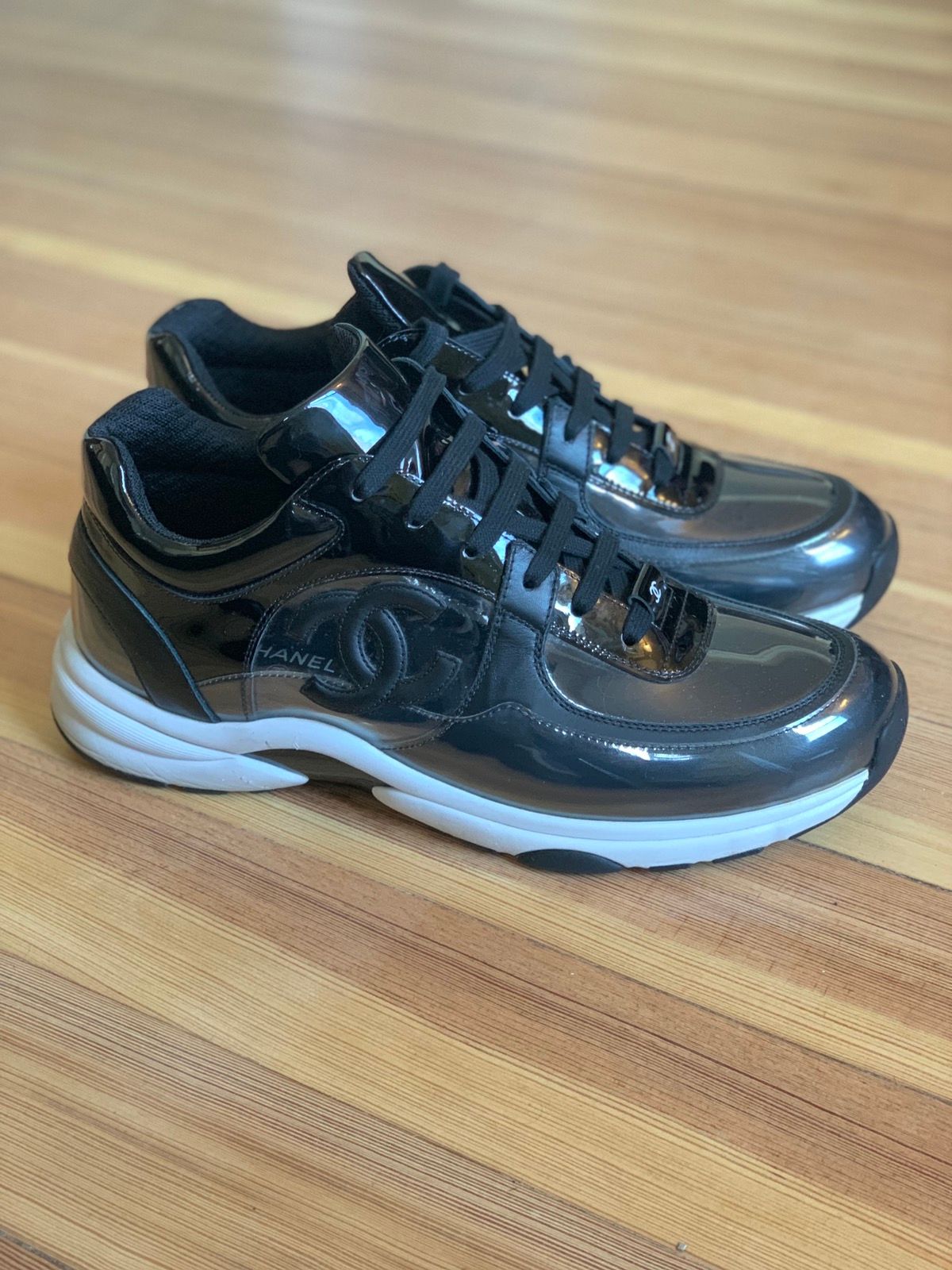 Pre-owned Chanel Black Patent See Through Runners Shoes