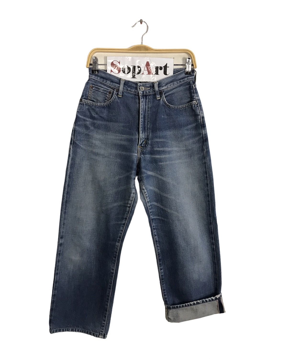 image of Edwin x Vintage Something Selvedge Distressed Denim Jeans in Blue, Men's (Size 28)