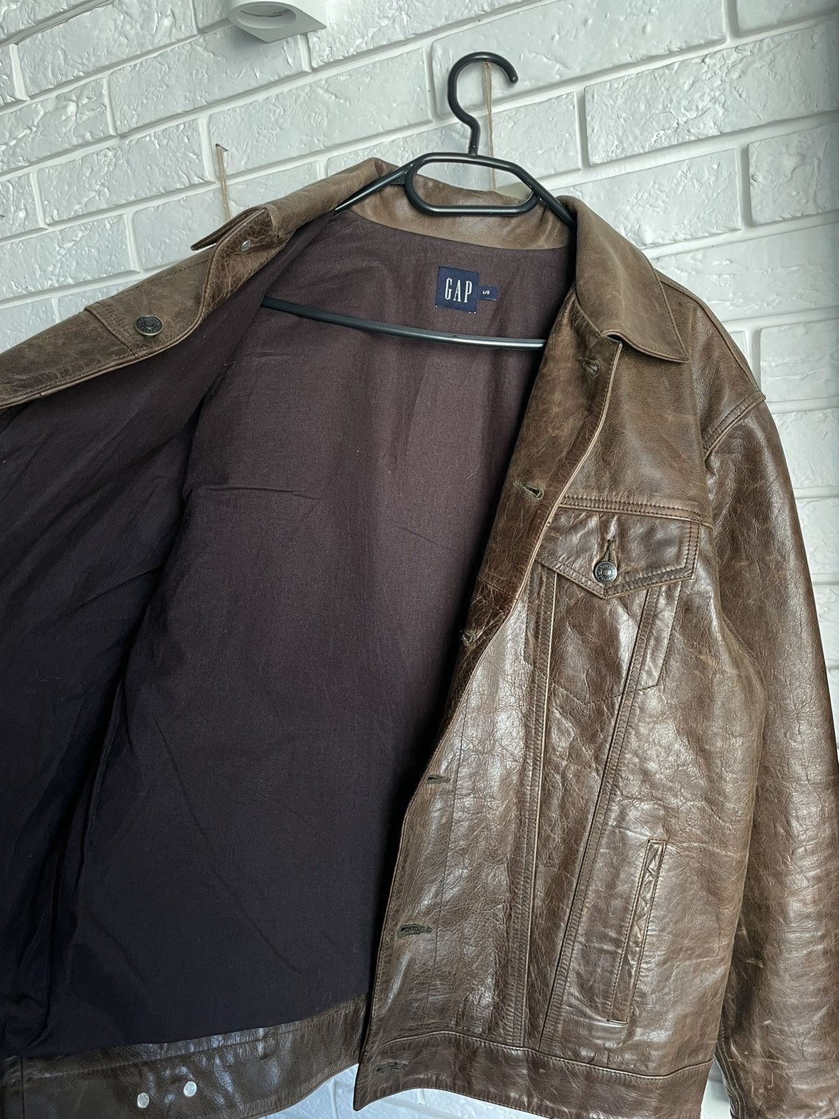 Gap Vintage Gap Brown Leather Trucker Jacket Motorcycle Style Size US L / EU 52-54 / 3 - 7 Thumbnail
