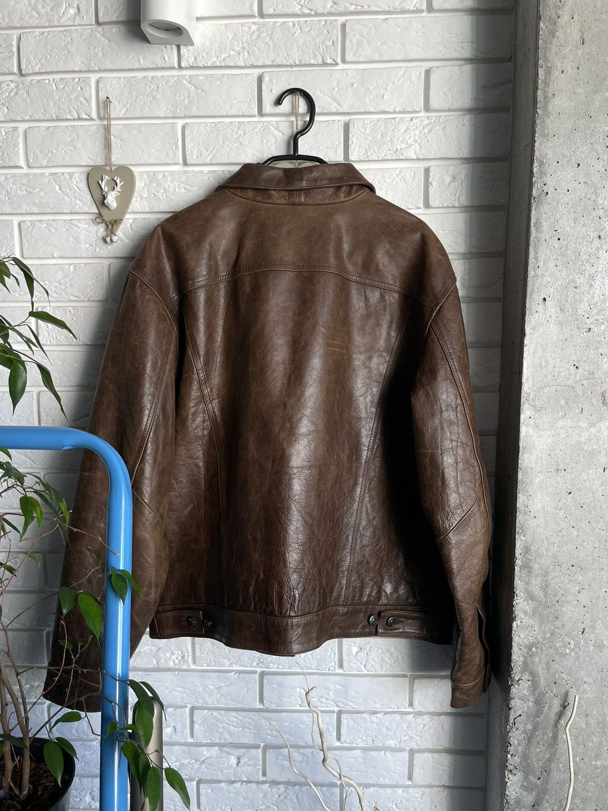 Gap Vintage Gap Brown Leather Trucker Jacket Motorcycle Style Size US L / EU 52-54 / 3 - 9 Thumbnail