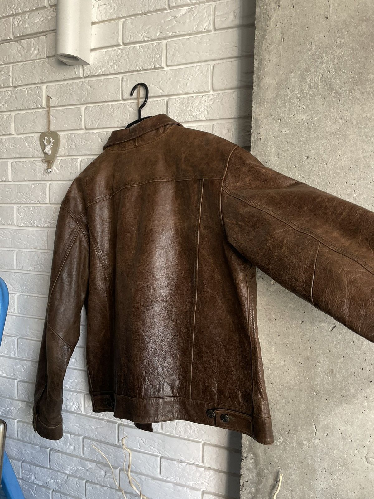 Gap Vintage Gap Brown Leather Trucker Jacket Motorcycle Style Size US L / EU 52-54 / 3 - 10 Thumbnail