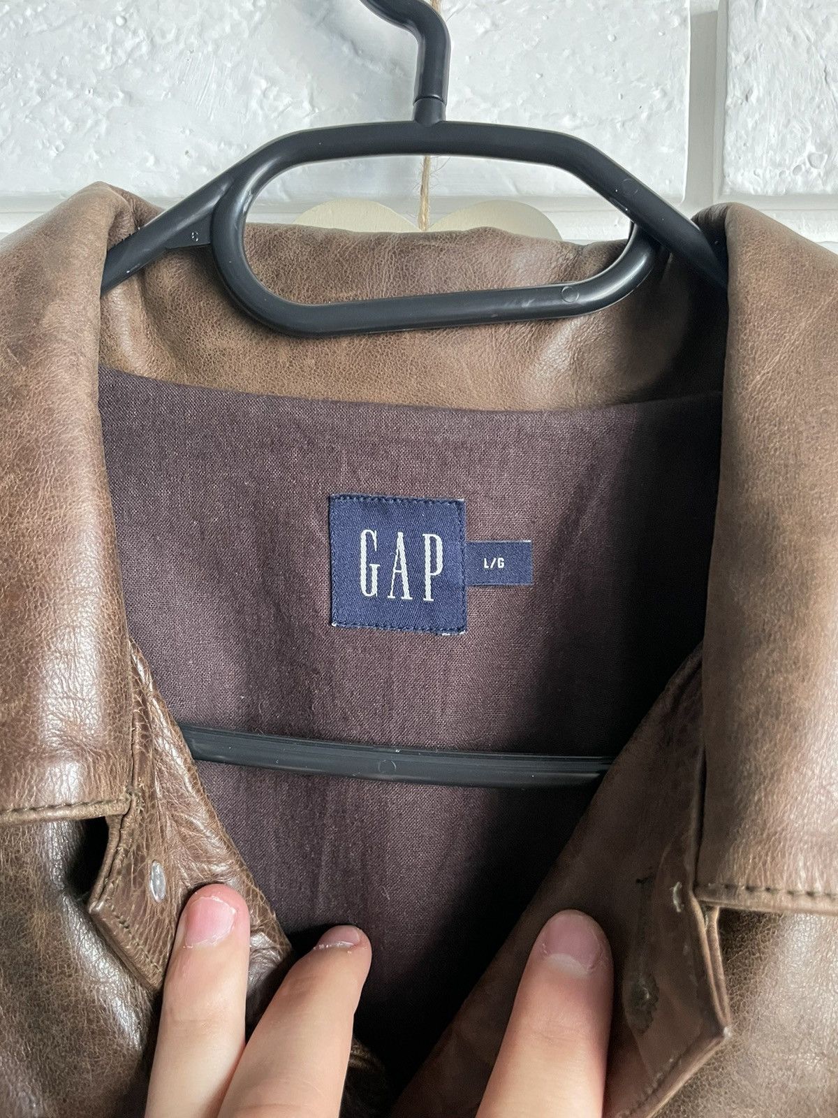 Gap Vintage Gap Brown Leather Trucker Jacket Motorcycle Style Size US L / EU 52-54 / 3 - 6 Thumbnail