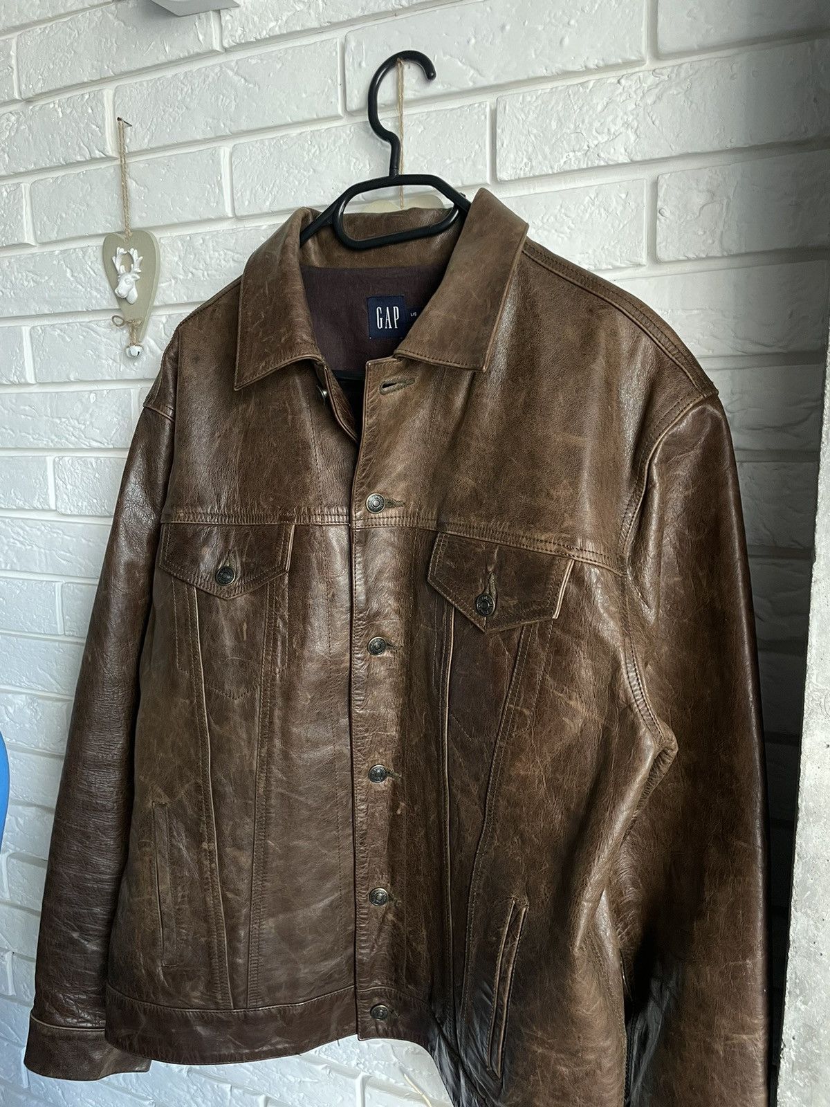 Gap Vintage Gap Brown Leather Trucker Jacket Motorcycle Style Size US L / EU 52-54 / 3 - 5 Thumbnail