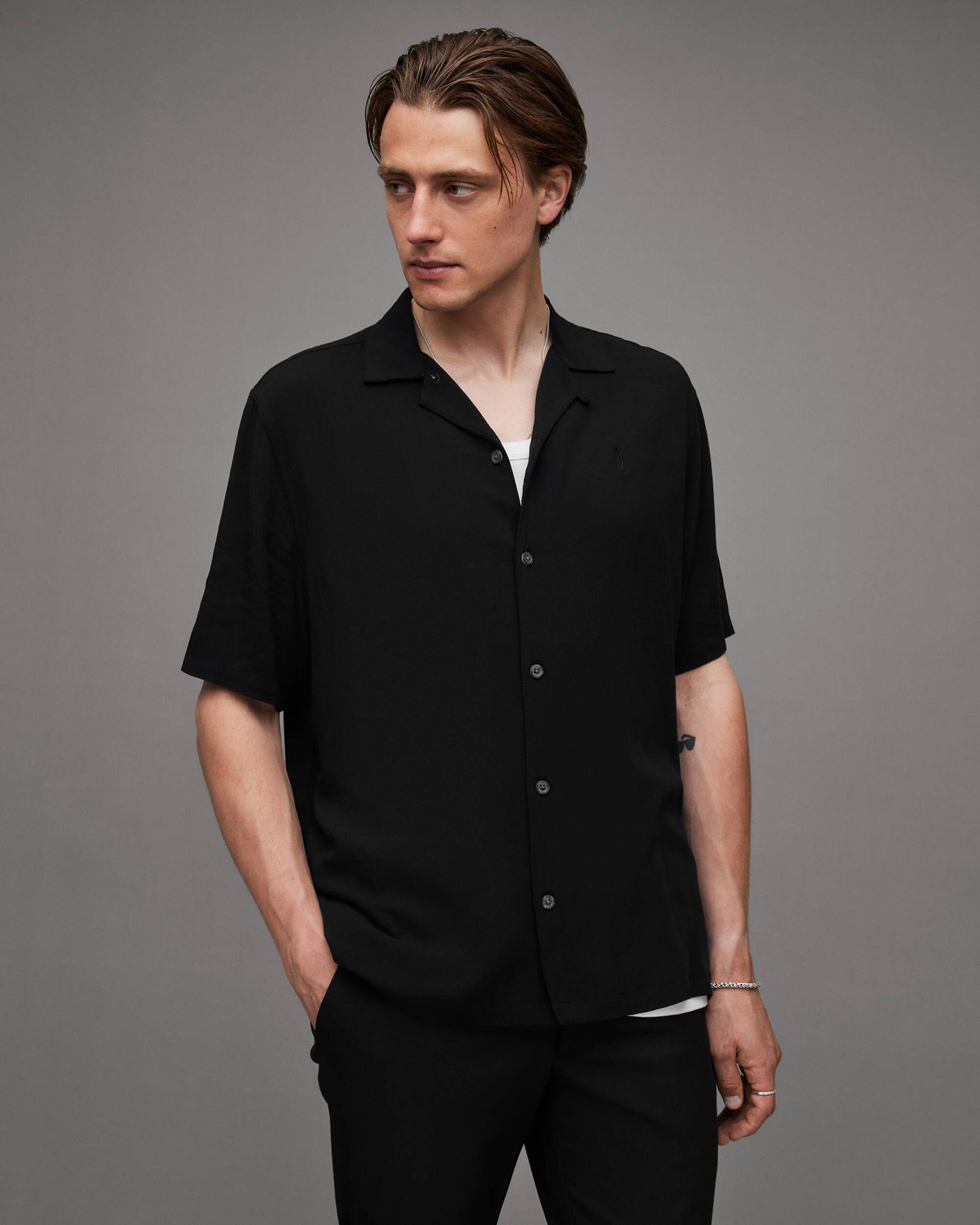 Allsaints Allsaints Venice Black Viscose Camp Aloha Shirt XS Size US S / EU 44-46 / 1 - 5 Thumbnail