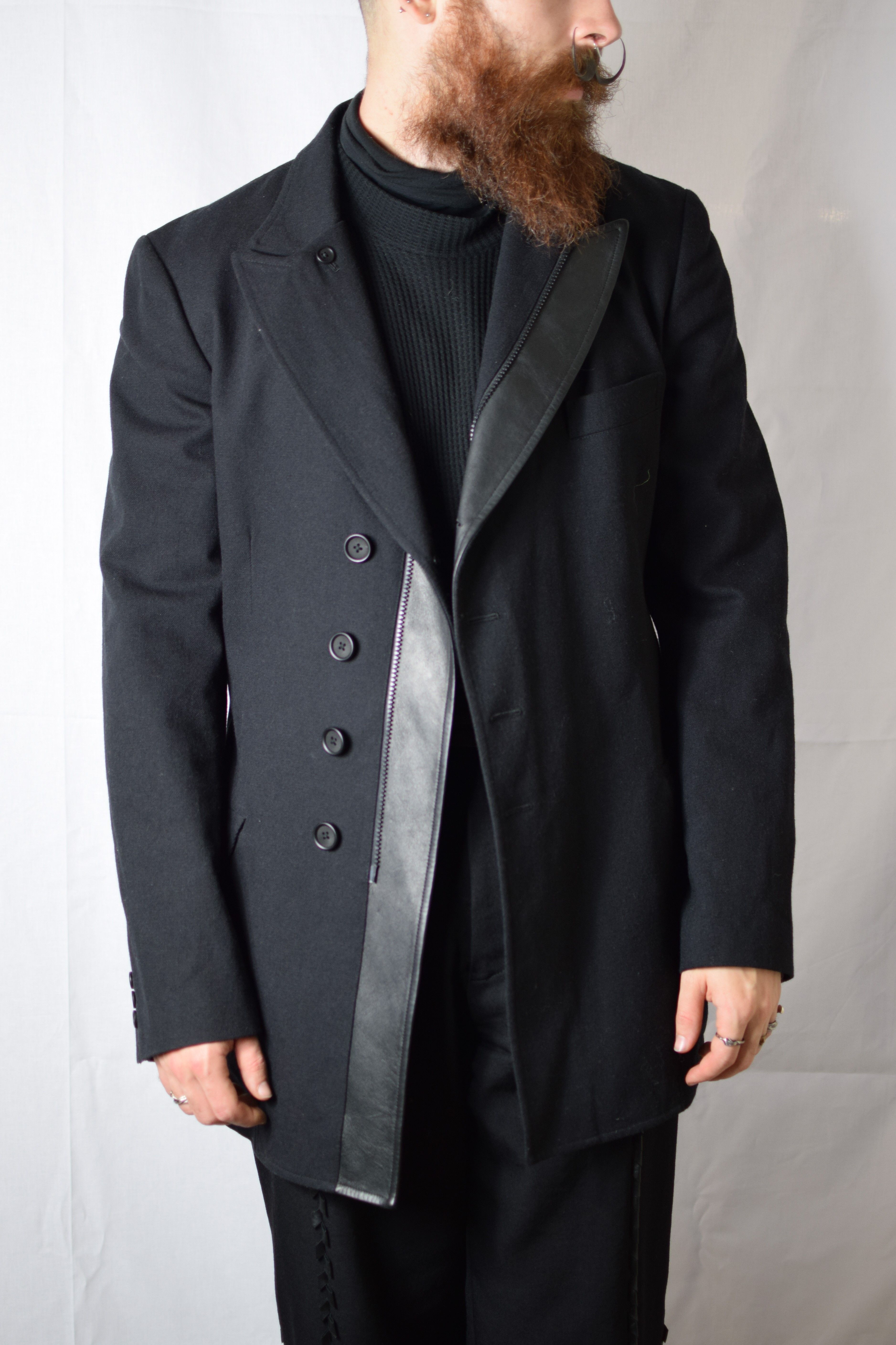 Pre-owned Yohji Yamamoto Yyph Aw13 Leather Detail Blazer - Hq-j13-106 In Black