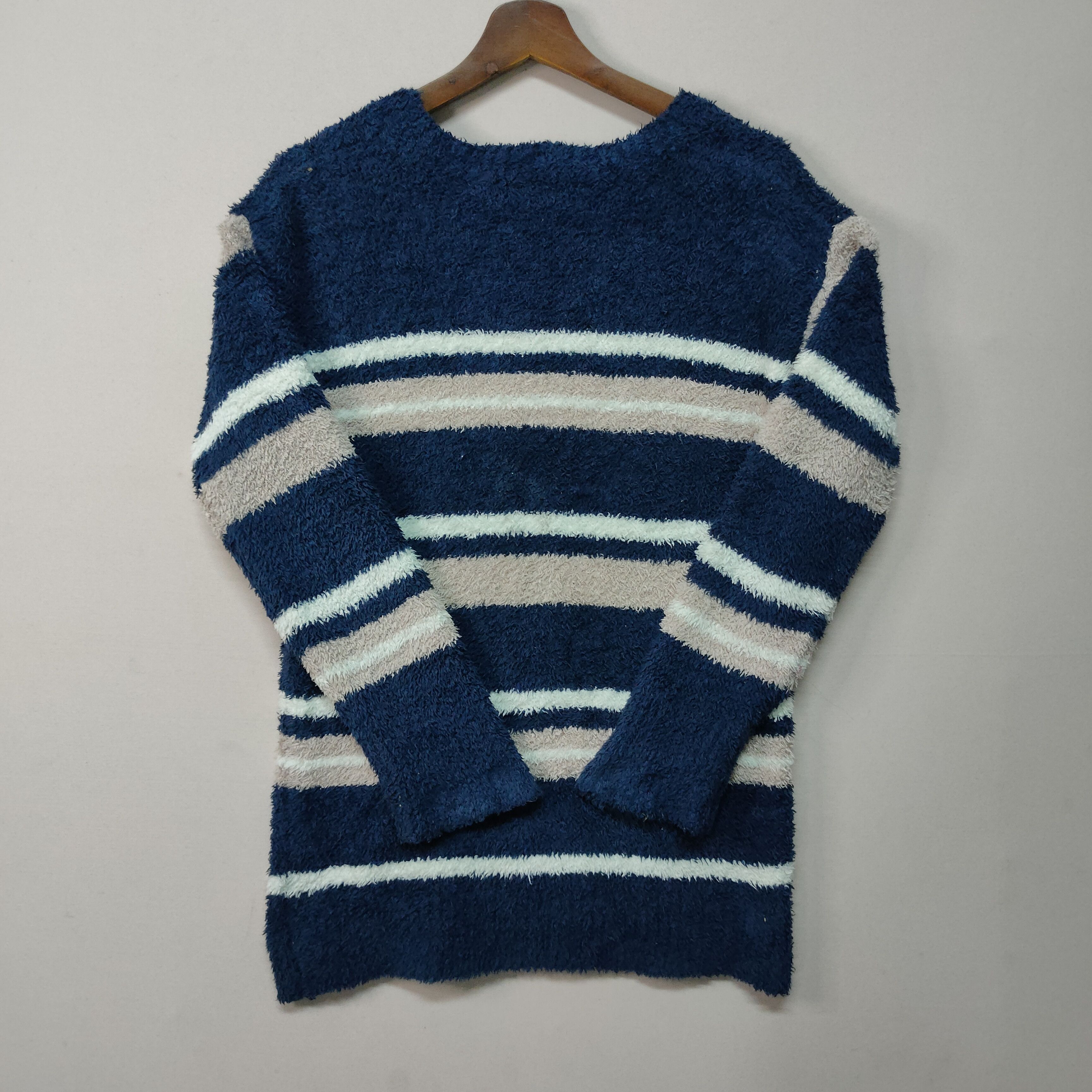 Japanese Brand × Other Vintage W’Basic Shag Shaggy Fur Striped Knitwear Japan Size US M / EU 48-50 / 2 - 10 Thumbnail