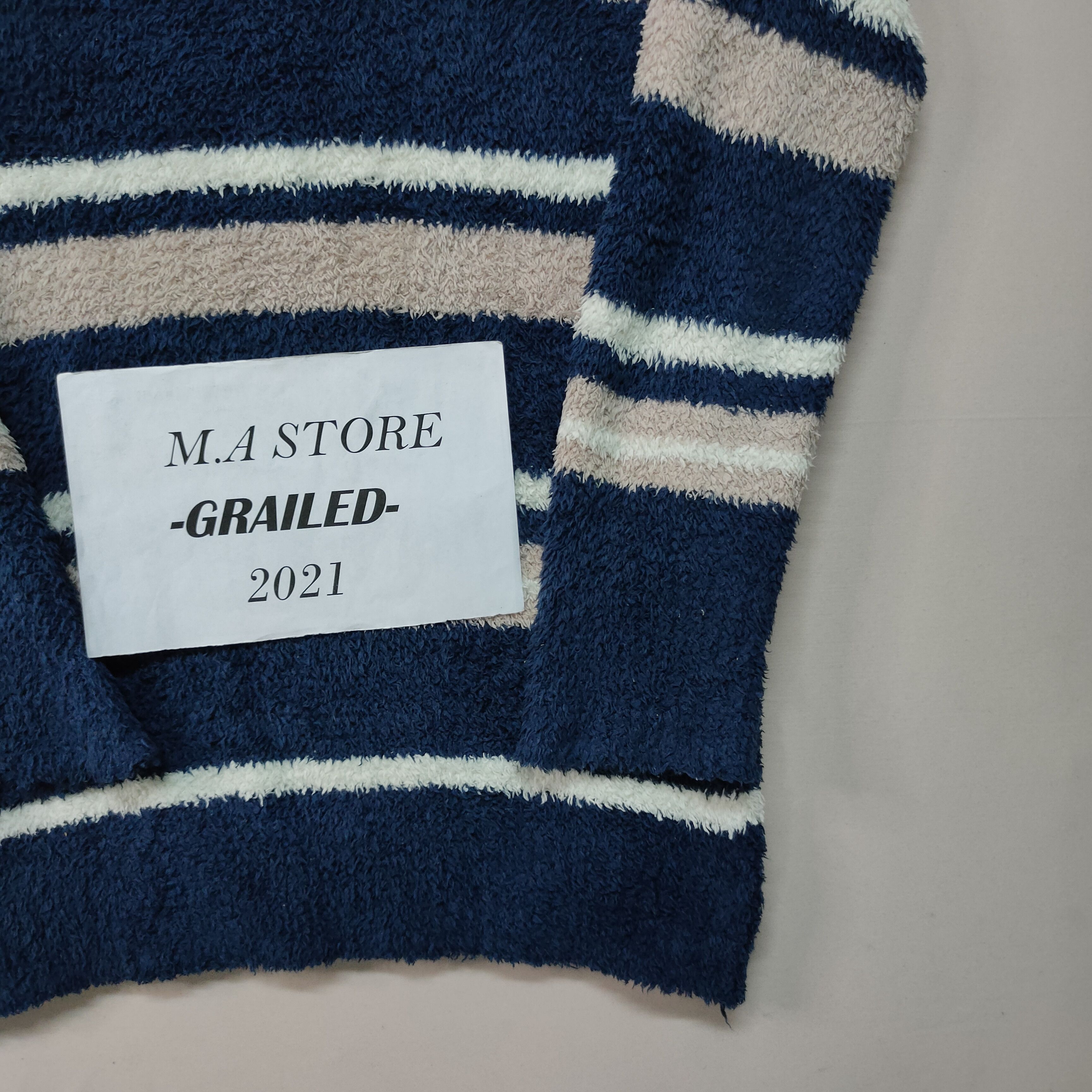 Japanese Brand × Other Vintage W’Basic Shag Shaggy Fur Striped Knitwear Japan Size US M / EU 48-50 / 2 - 3 Thumbnail
