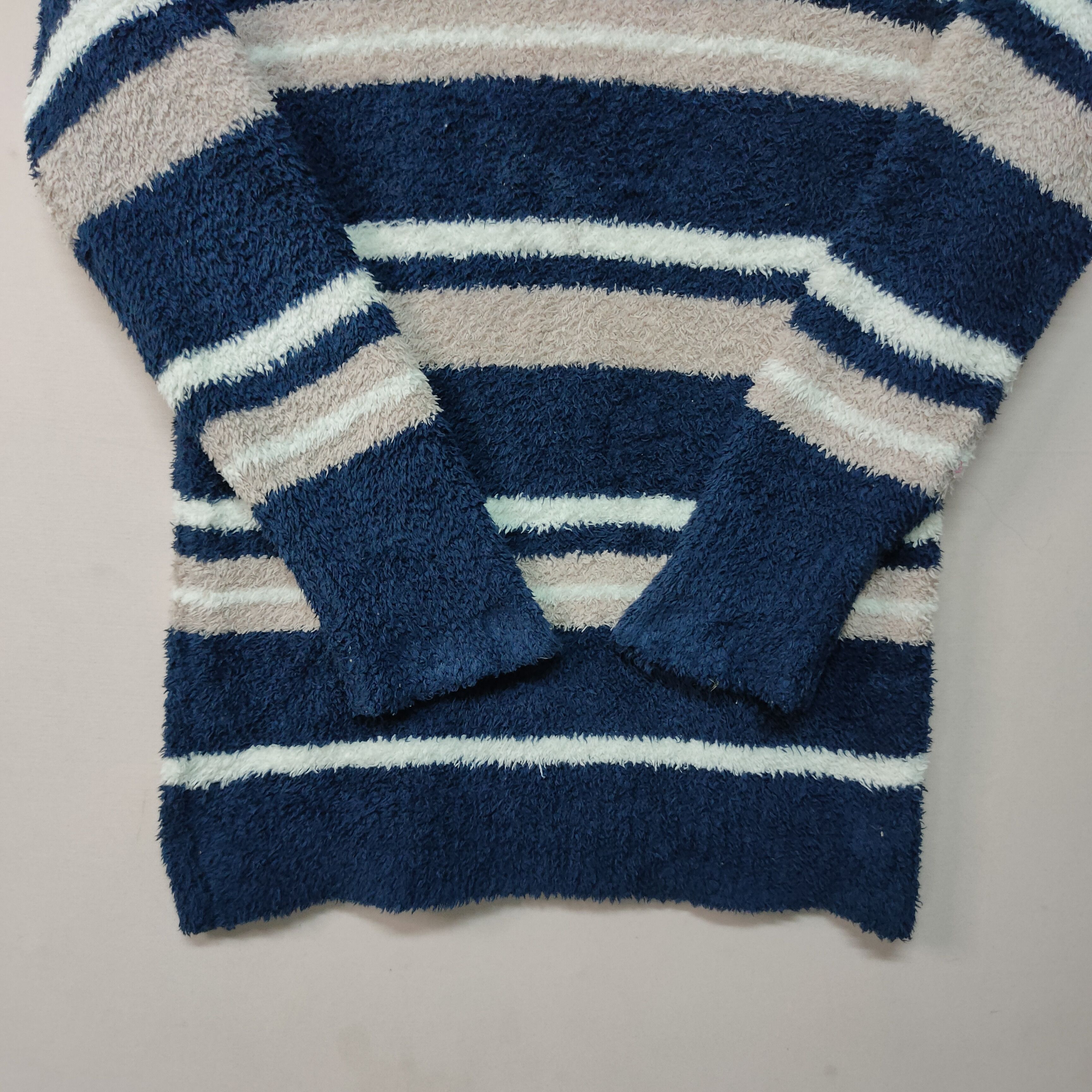 Japanese Brand × Other Vintage W’Basic Shag Shaggy Fur Striped Knitwear Japan Size US M / EU 48-50 / 2 - 8 Thumbnail