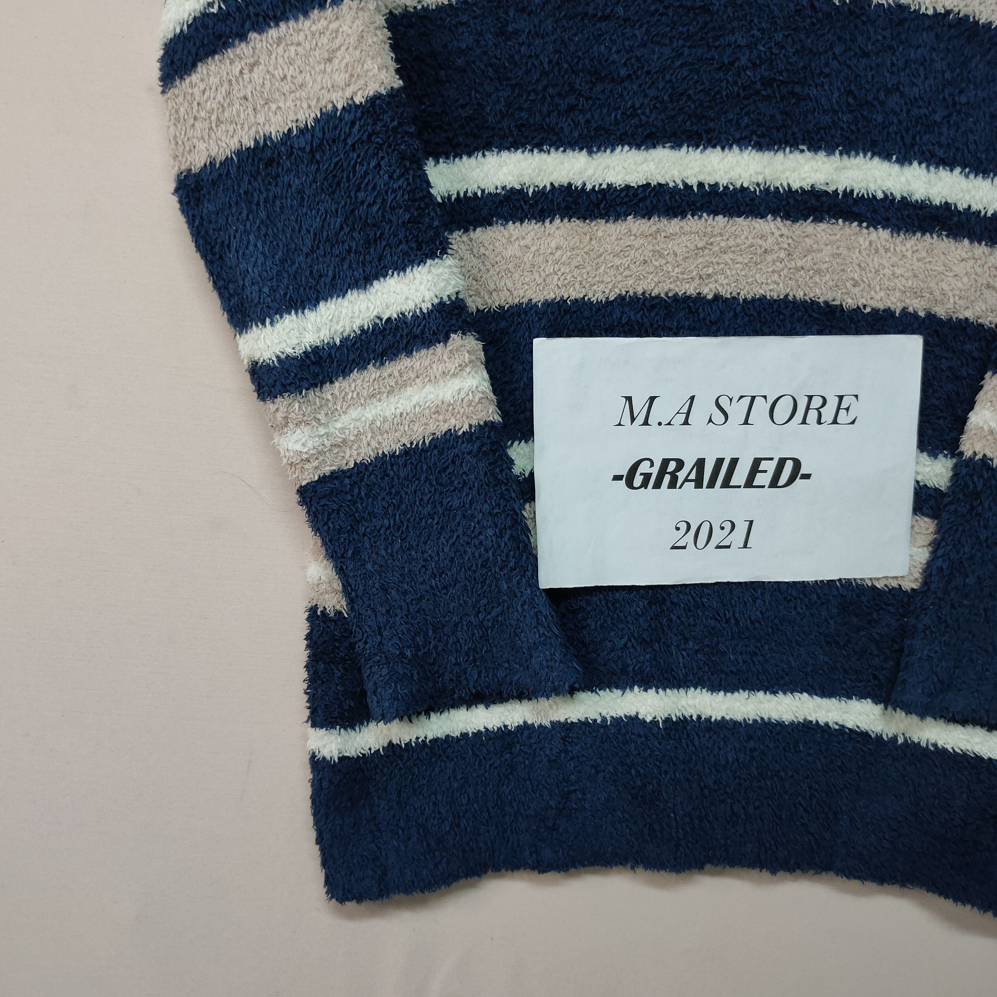 Japanese Brand × Other Vintage W’Basic Shag Shaggy Fur Striped Knitwear Japan Size US M / EU 48-50 / 2 - 4 Thumbnail