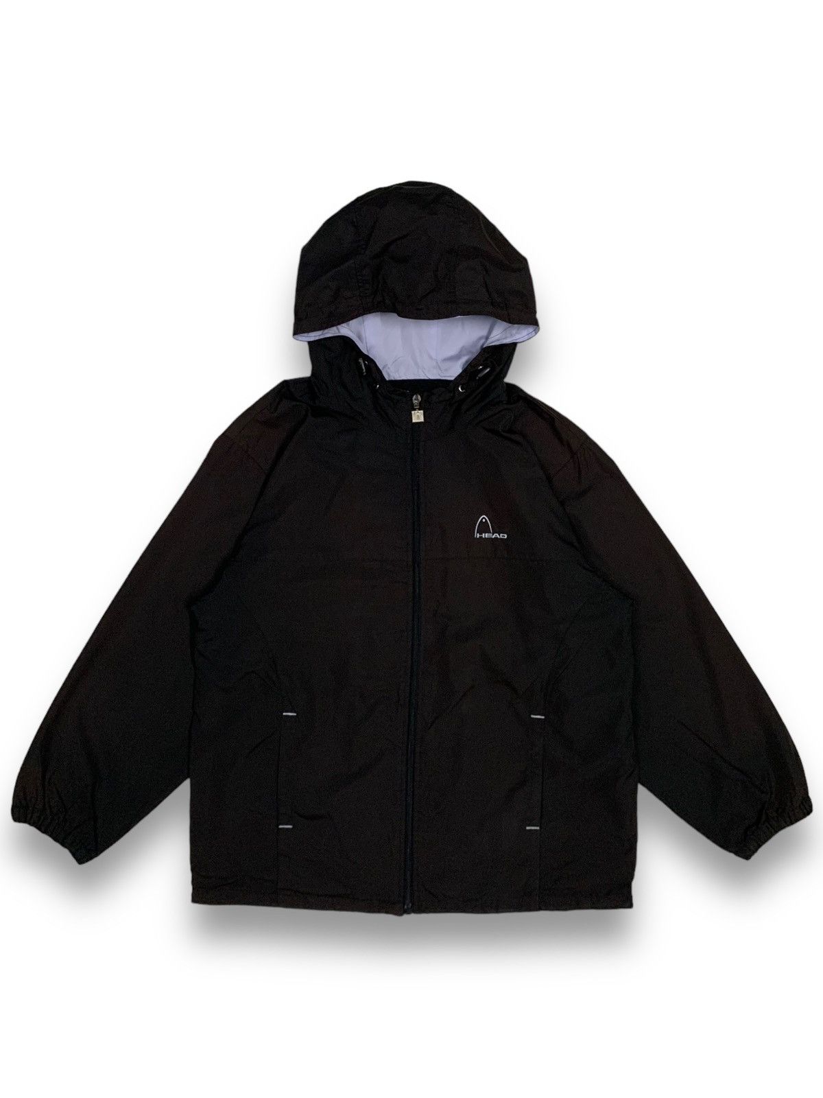 image of Vintage Japanese Head Embroidered Logo Windbreaker Jacket in Black, Men's (Size Medium)