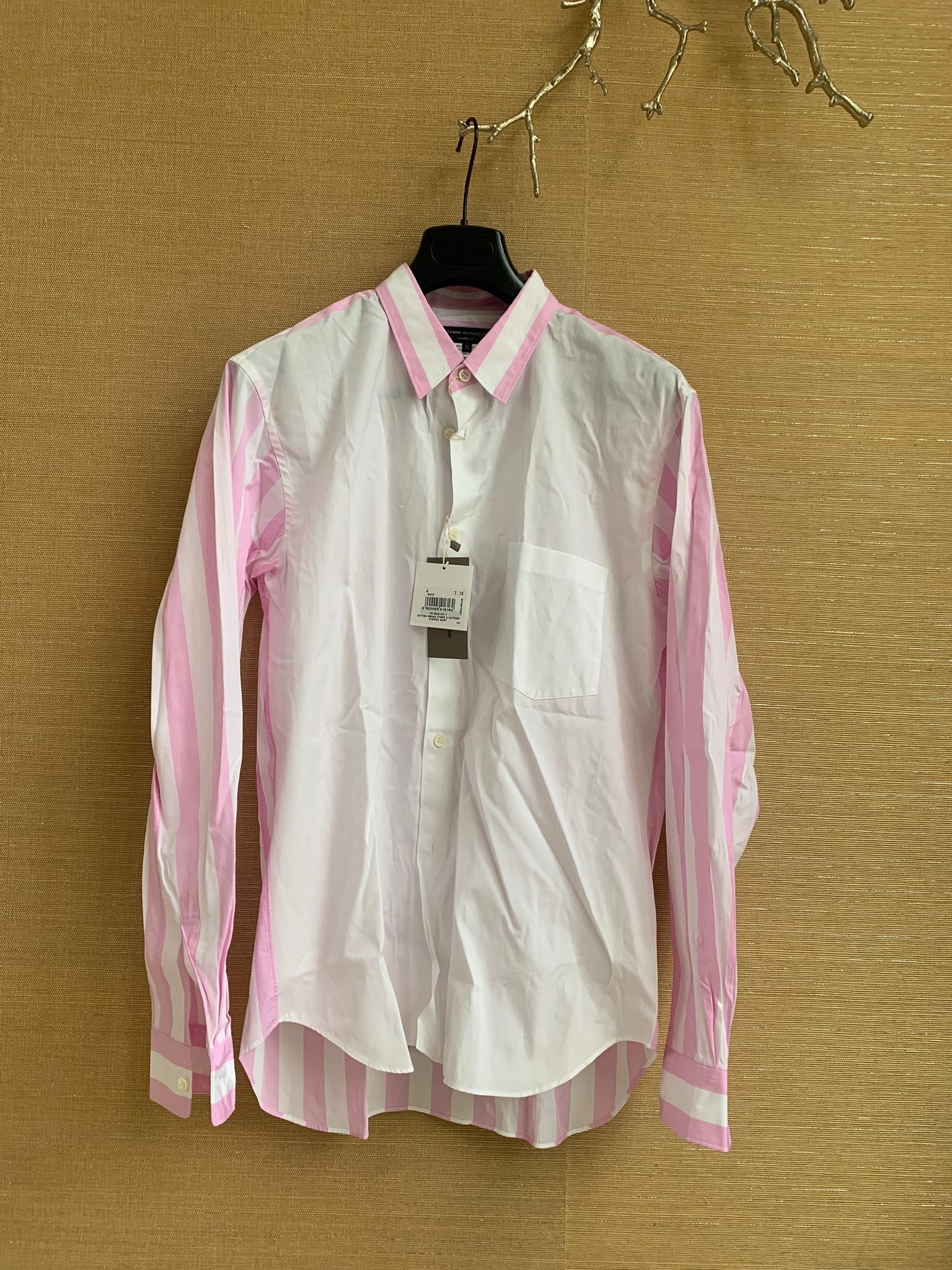 image of Comme Des Garcons Button Up In White / Pink in Pink/White, Men's (Size Medium)
