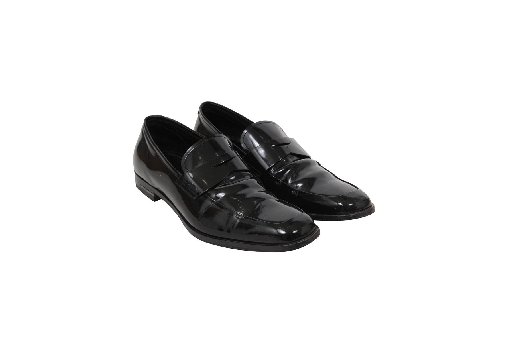 image of Prada Penny Loafers Black Leather Slip On Casual Moccasins - 01372, Men's (Size 12)
