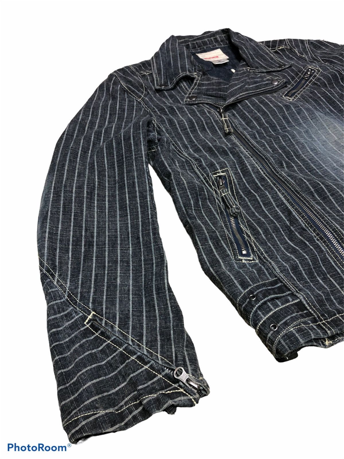 Vintage STRIPED⚡️DOUBLE COLLAR DENIM JACKET BY ALLIX DESIGN Size US L / EU 52-54 / 3 - 5 Thumbnail