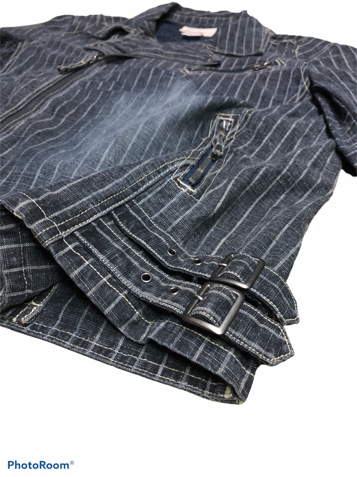 Vintage STRIPED⚡️DOUBLE COLLAR DENIM JACKET BY ALLIX DESIGN Size US L / EU 52-54 / 3 - 7 Thumbnail
