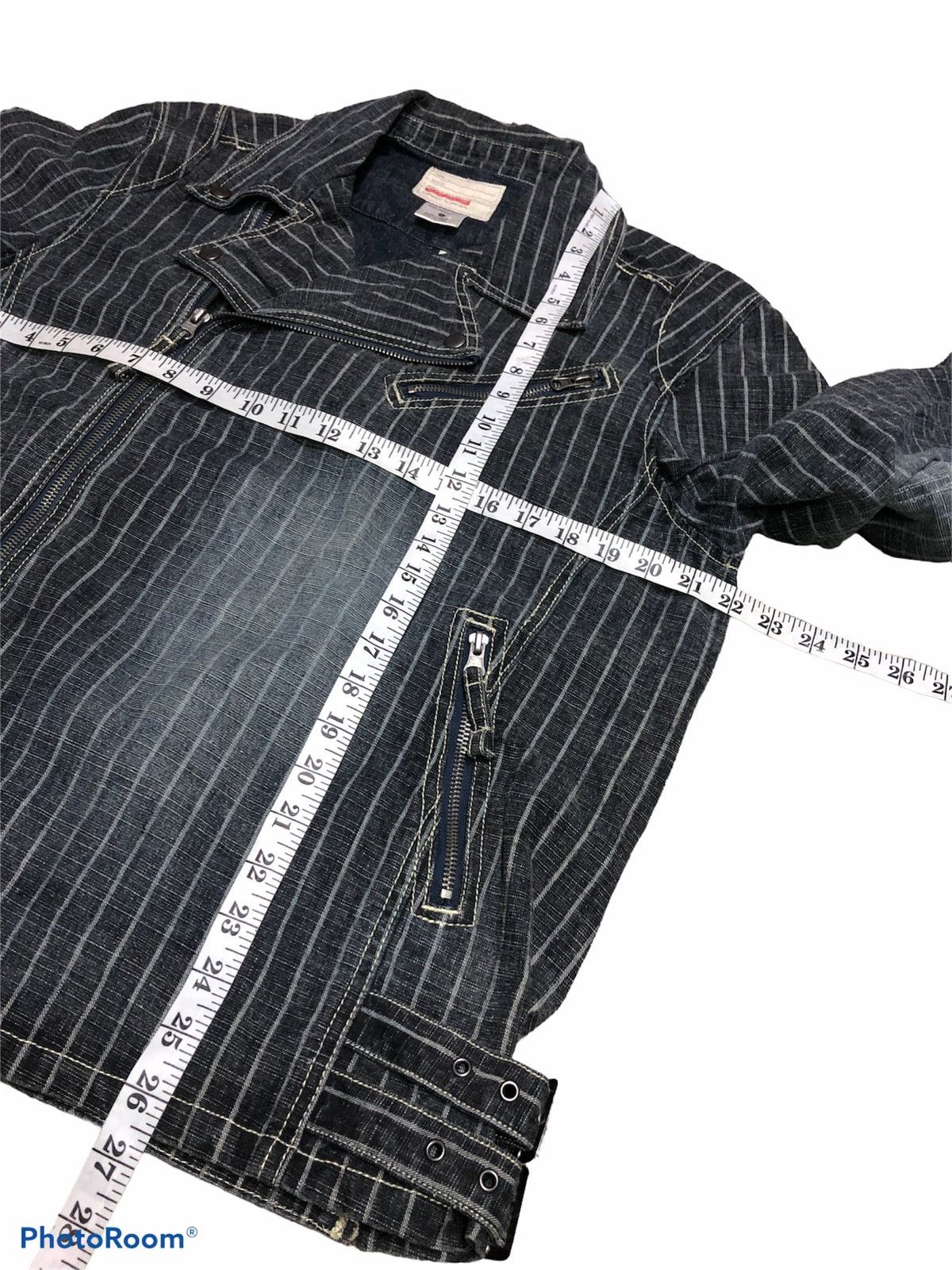 Vintage STRIPED⚡️DOUBLE COLLAR DENIM JACKET BY ALLIX DESIGN Size US L / EU 52-54 / 3 - 8 Thumbnail