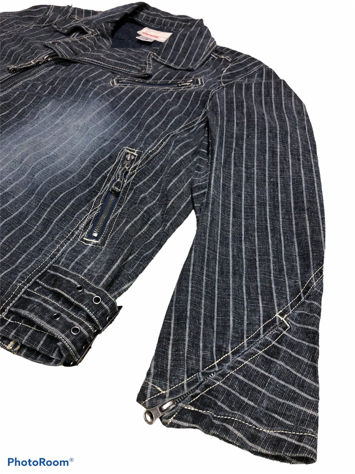 Vintage STRIPED⚡️DOUBLE COLLAR DENIM JACKET BY ALLIX DESIGN Size US L / EU 52-54 / 3 - 6 Thumbnail