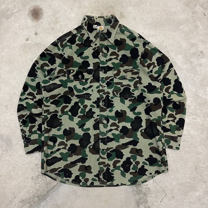 Vintage 90s Woodland Camo Carhartt Cotton Overshirt XL G53 | Grailed