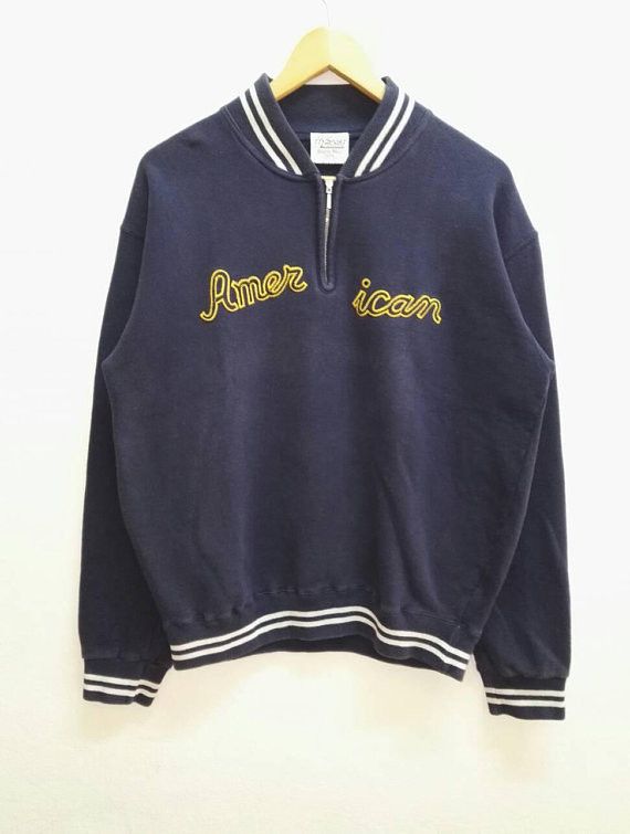 image of Vintage Streetwear American Half Zipper Sweatshirt in Blue, Men's (Size Medium)
