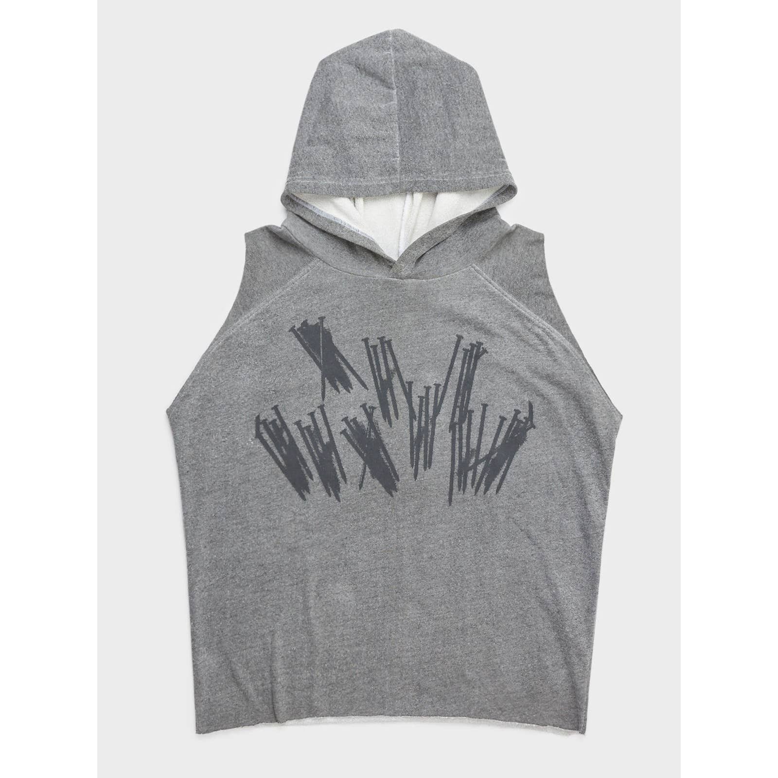 image of Raf Simons Ss03 'consumed' Nails Sleeveless Hoodie in Grey, Men's (Size Small)