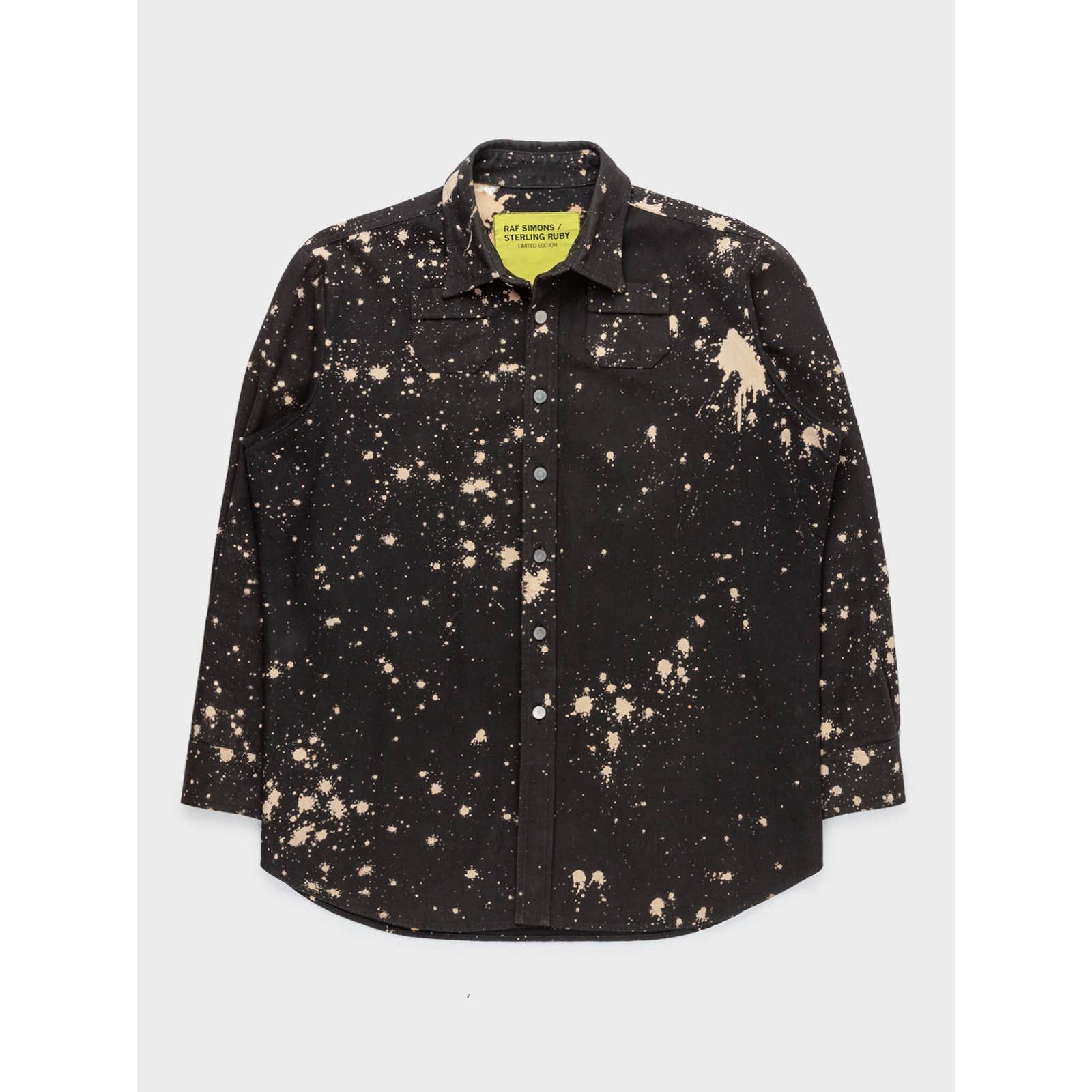 image of Raf Simons Aw14 Bleach Splatter Overshirt in Black, Men's (Size Large)