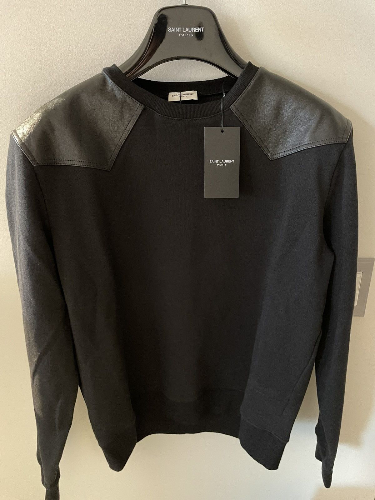 Hedi Slimane × Saint Laurent Paris × Yves Saint Laurent $2K Value Limited Edition Runway Leather Crewneck Sweatshirt Size US M / EU 48-50 / 2 - 2 Thumbnail