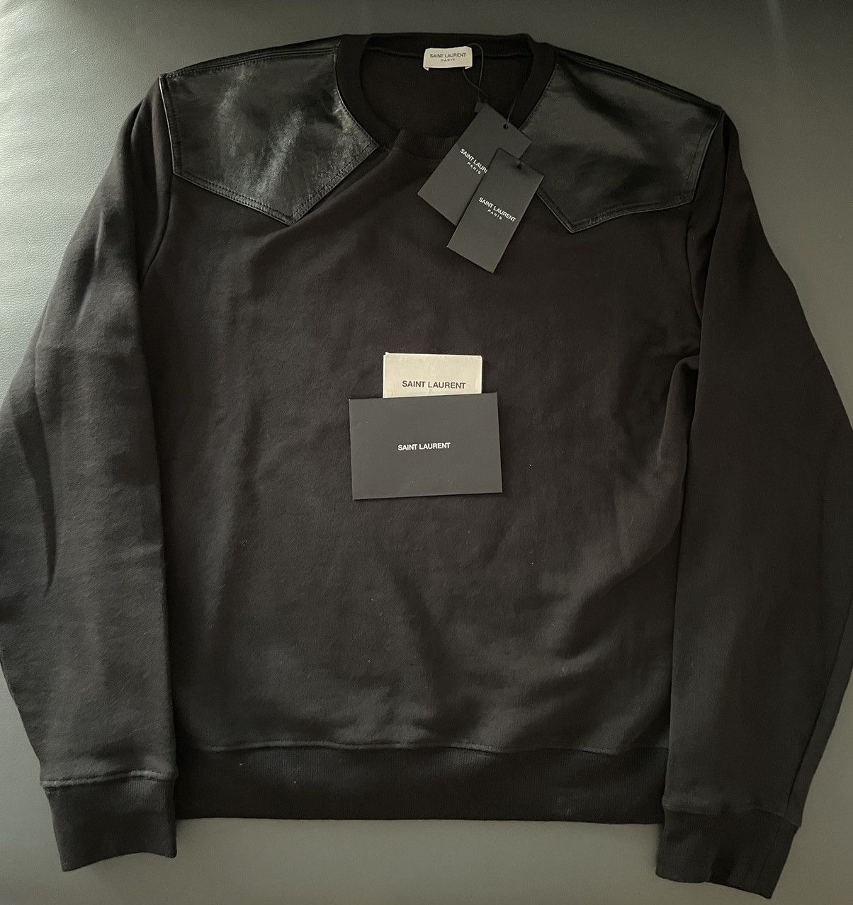 Hedi Slimane × Saint Laurent Paris × Yves Saint Laurent $2K Value Limited Edition Runway Leather Crewneck Sweatshirt Size US M / EU 48-50 / 2 - 16 Thumbnail