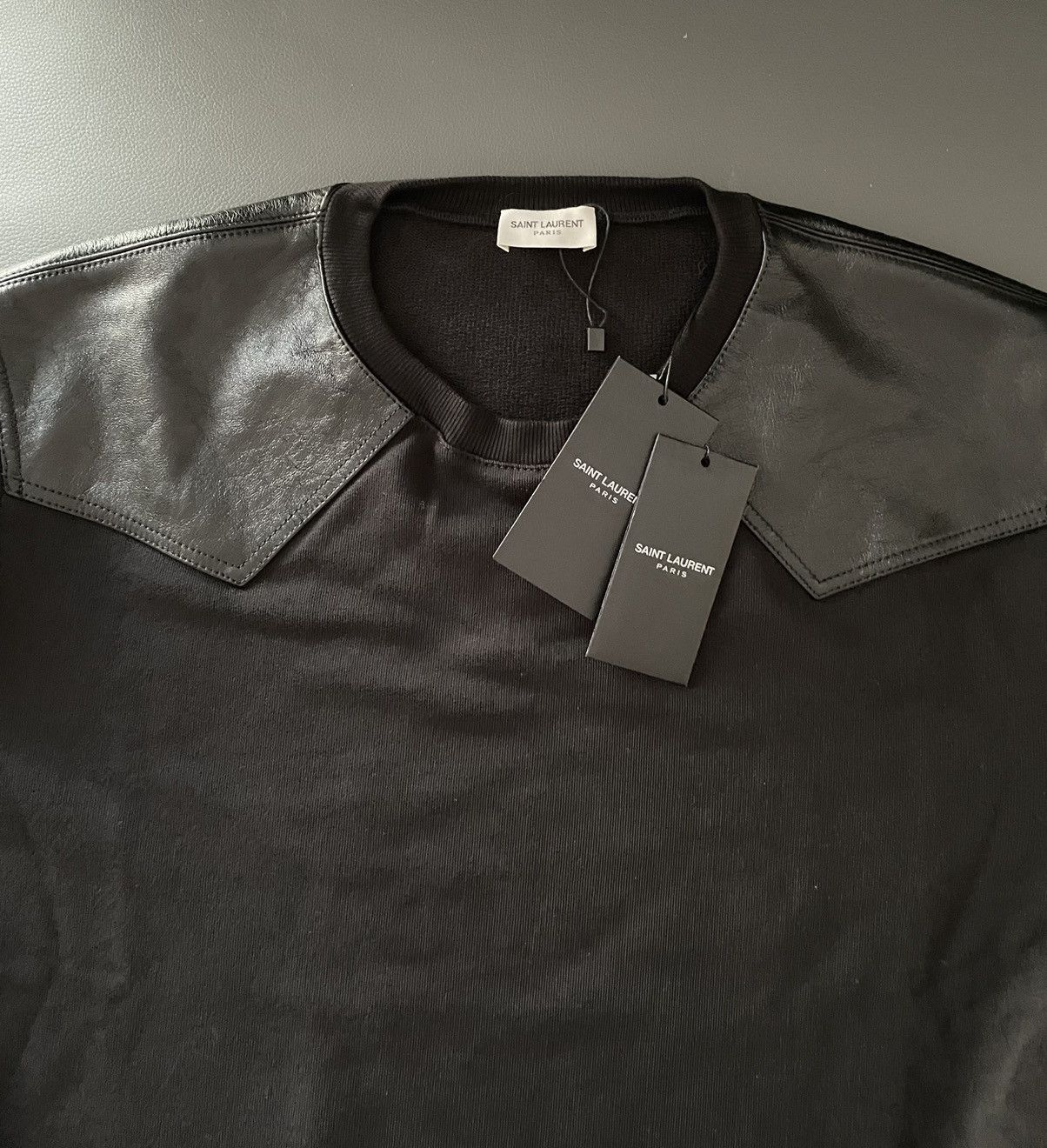 Hedi Slimane × Saint Laurent Paris × Yves Saint Laurent $2K Value Limited Edition Runway Leather Crewneck Sweatshirt Size US M / EU 48-50 / 2 - 6 Thumbnail