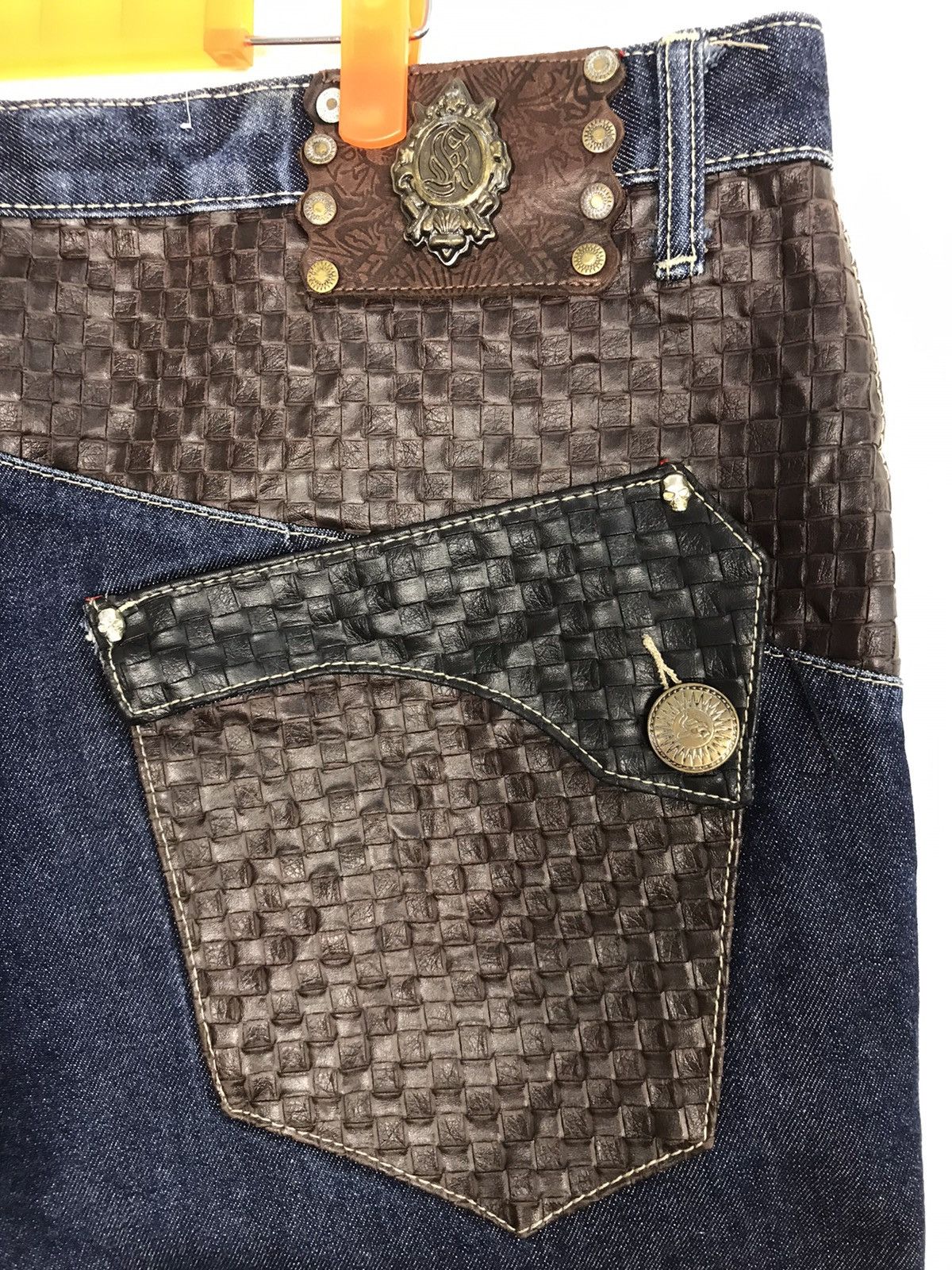 Japanese Brand Kanji Jeans Loose Fit Leather Pocket Design Size US 39 - 10 Thumbnail