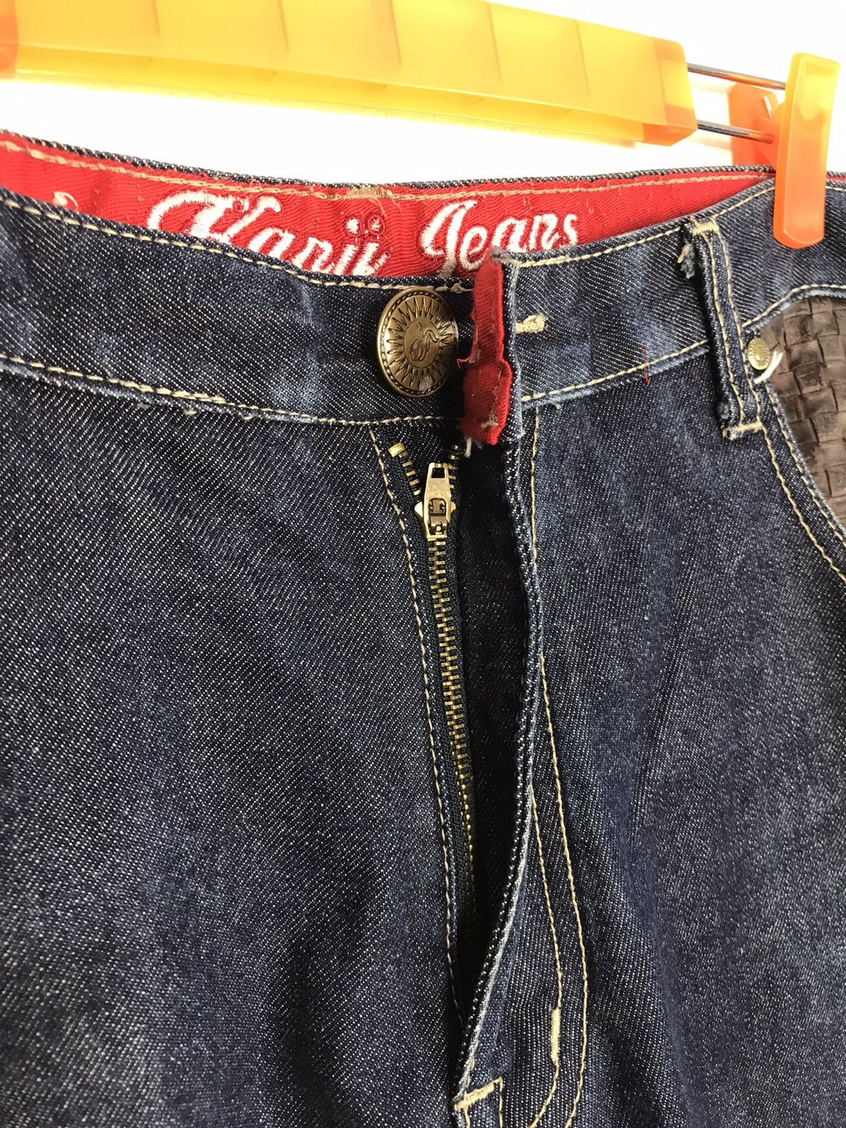 Japanese Brand Kanji Jeans Loose Fit Leather Pocket Design Size US 39 - 8 Thumbnail