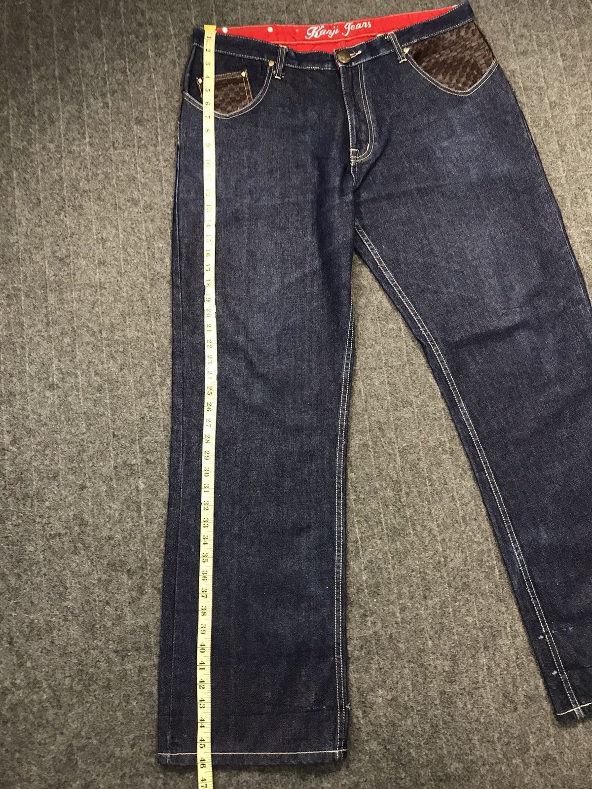 Japanese Brand Kanji Jeans Loose Fit Leather Pocket Design Size US 39 - 20 Thumbnail