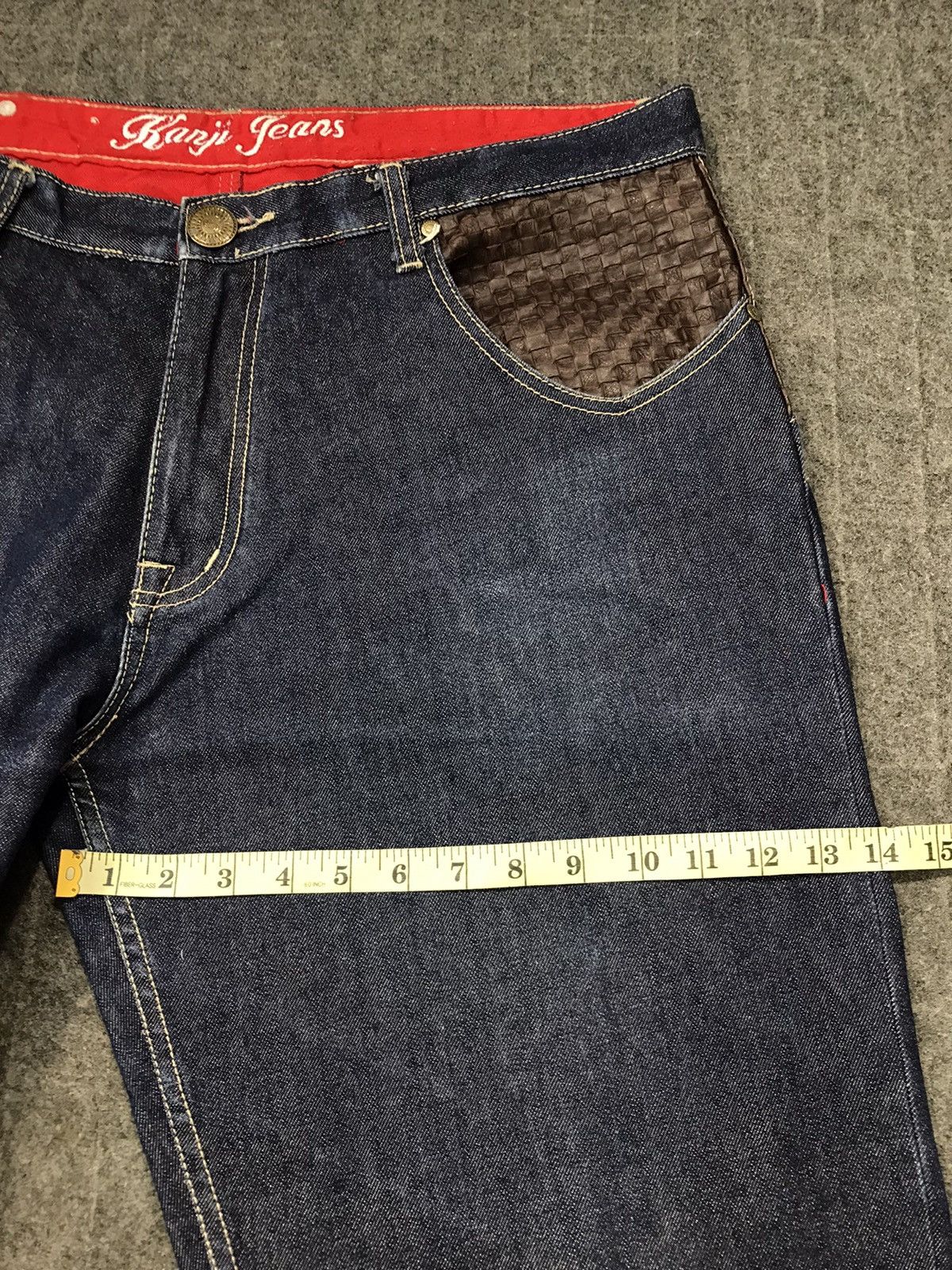 Japanese Brand Kanji Jeans Loose Fit Leather Pocket Design Size US 39 - 18 Thumbnail