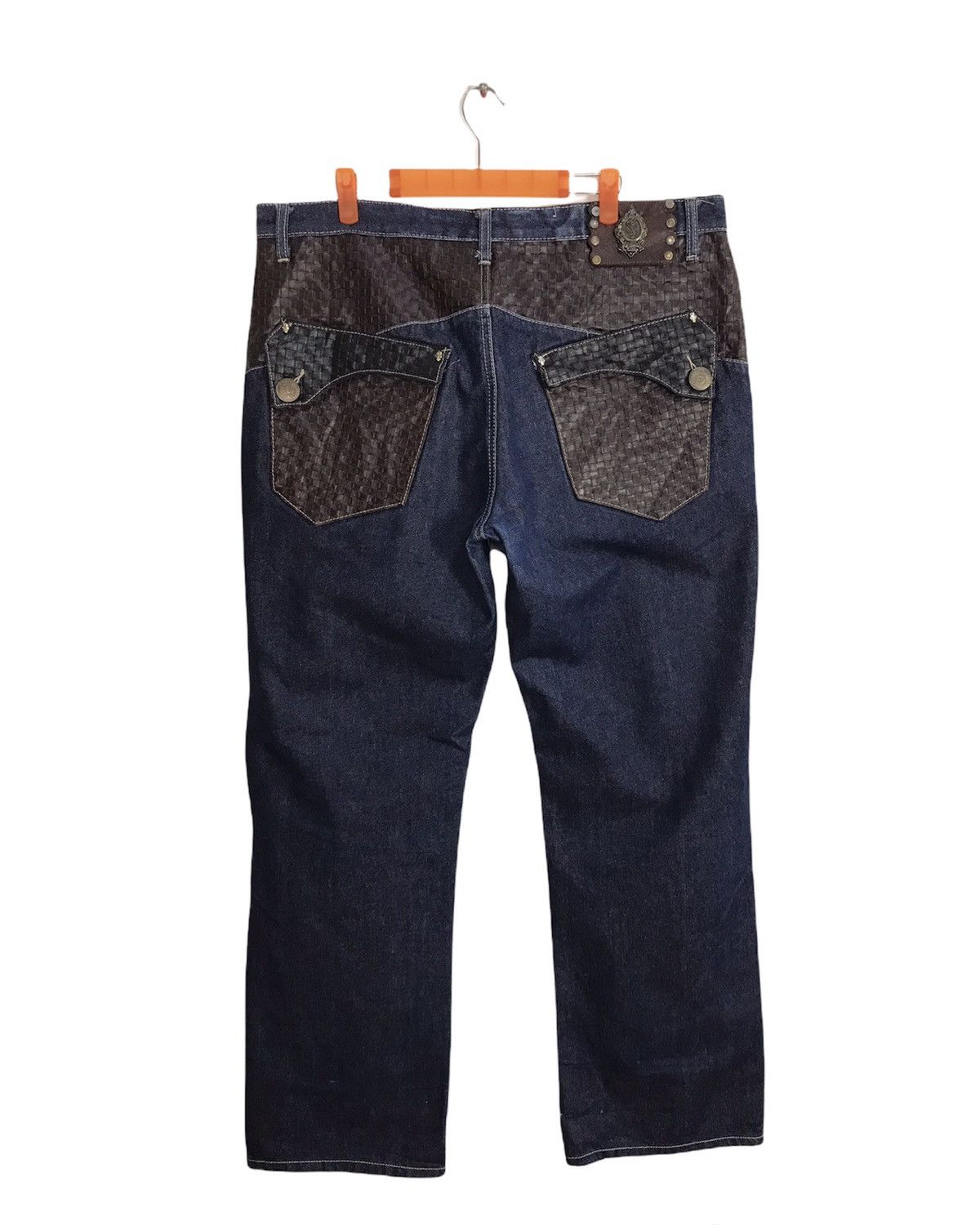 Japanese Brand Kanji Jeans Loose Fit Leather Pocket Design Size US 39 - 2 Thumbnail