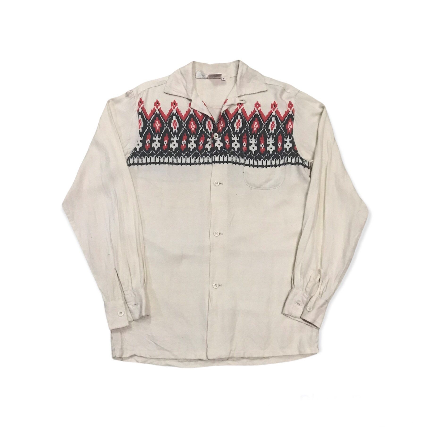 image of Native American Aztec Rockabilly Gabardine Shirt in Beige, Men's (Size Medium)