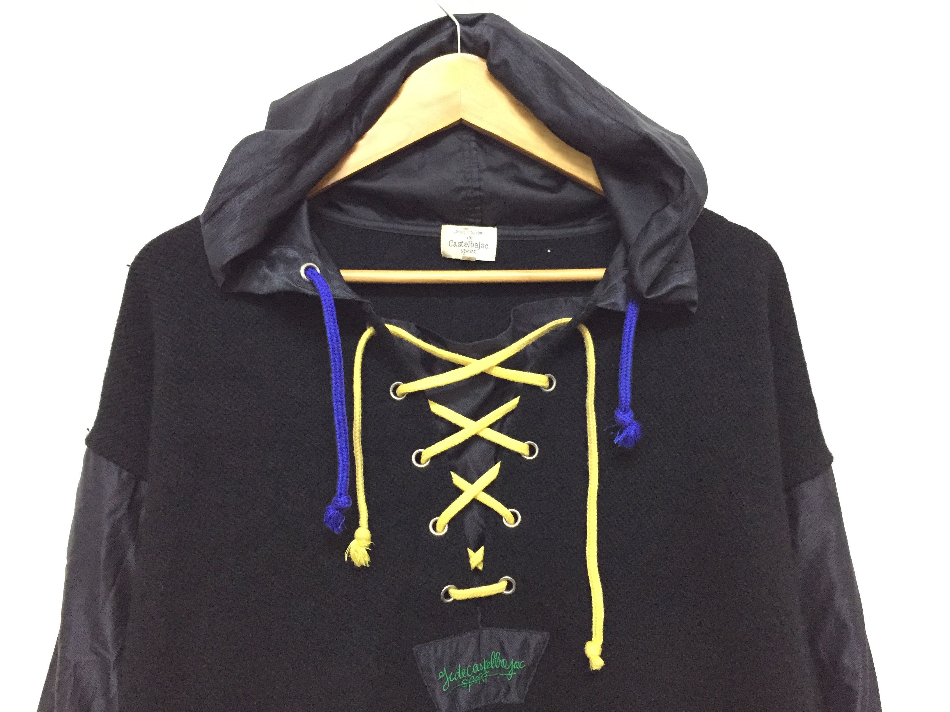 Jean Charles De Castelbajac Wool knit body nylon sleeve drawstring hockey hoodie Size US M / EU 48-50 / 2 - 4 Thumbnail