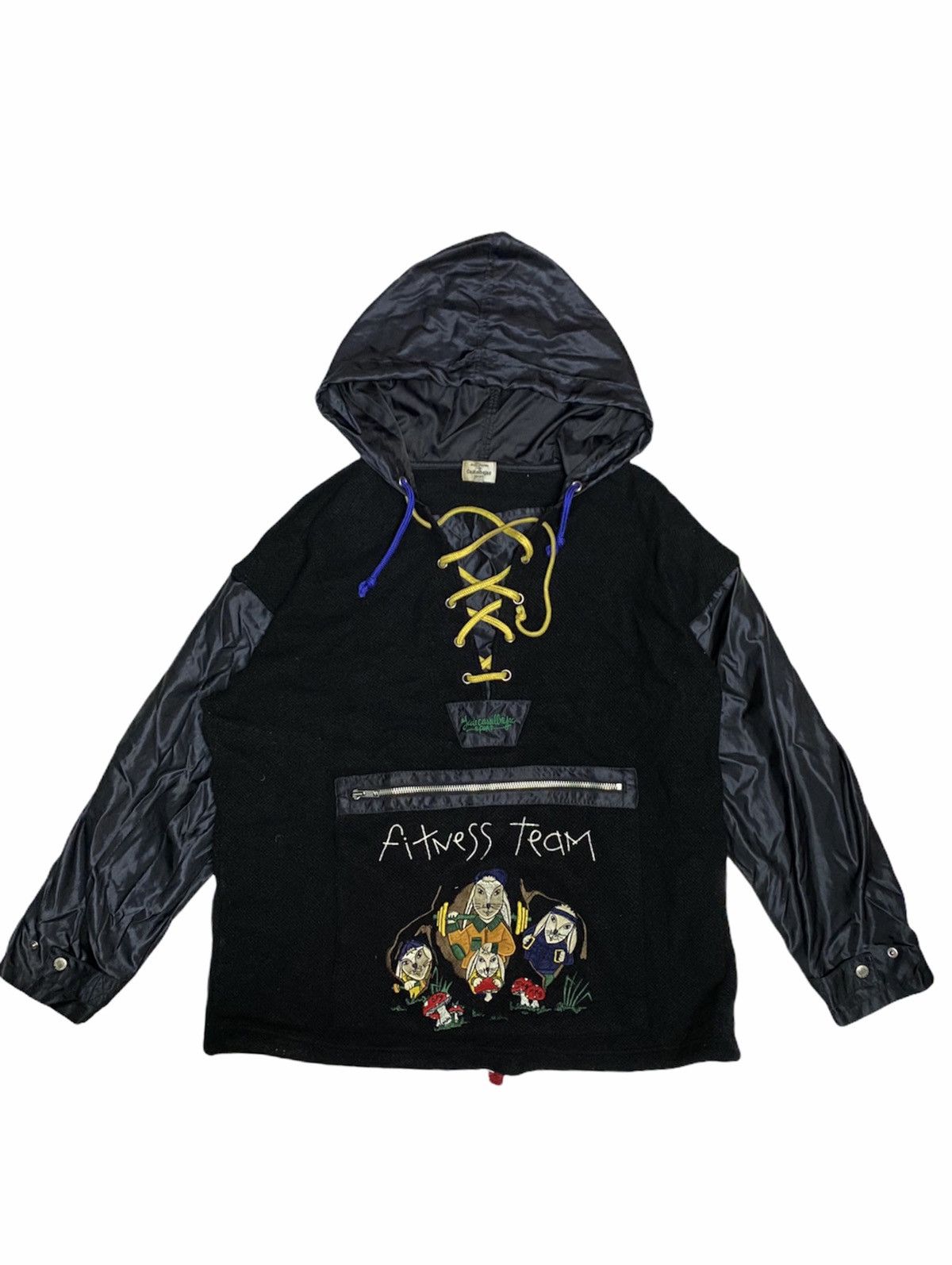 Wool knit body nylon sleeve drawstring hockey hoodie