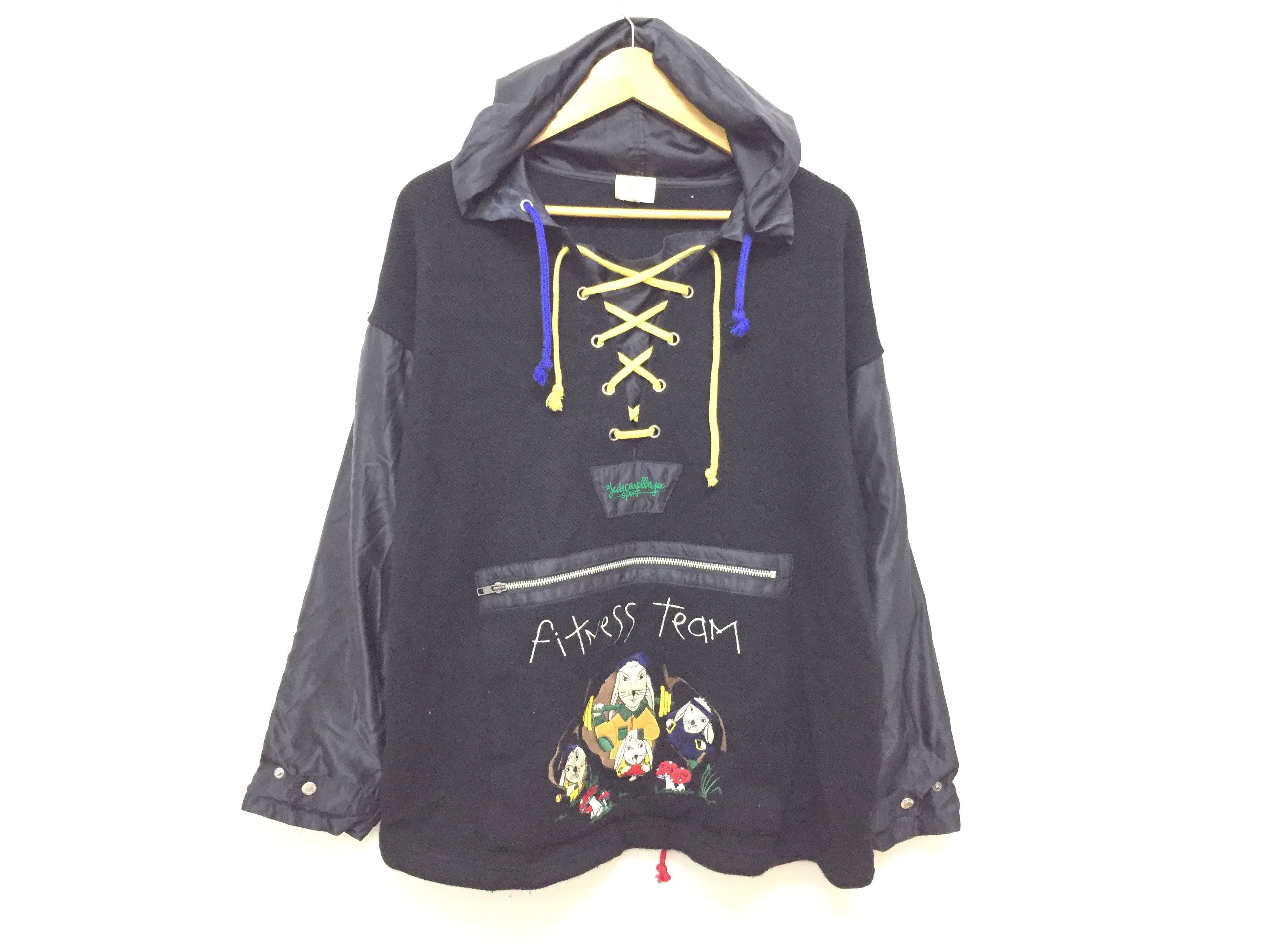 Jean Charles De Castelbajac Wool knit body nylon sleeve drawstring hockey hoodie Size US M / EU 48-50 / 2 - 3 Thumbnail