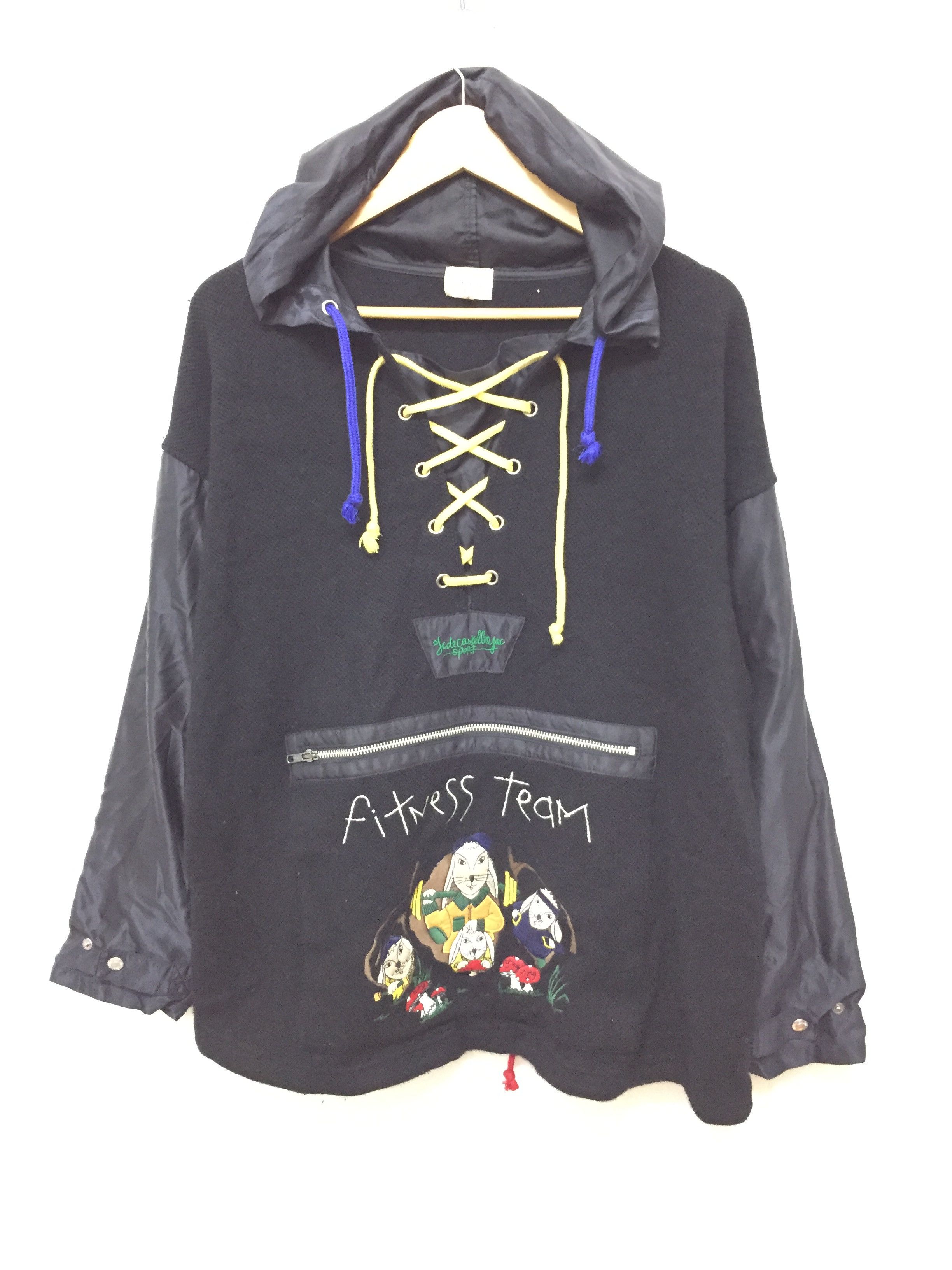 Jean Charles De Castelbajac Wool knit body nylon sleeve drawstring hockey hoodie Size US M / EU 48-50 / 2 - 2 Thumbnail